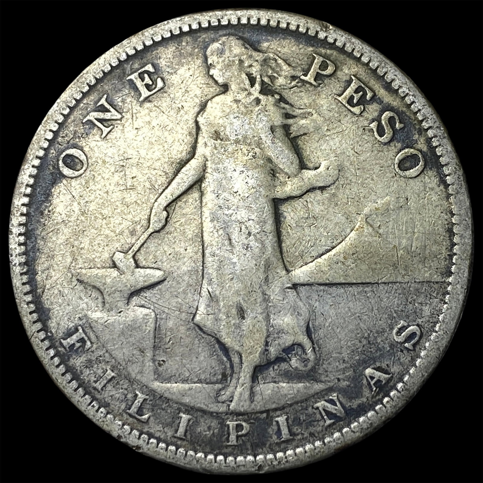 1908-S Philippines Silver One Peso NEARLY UNCIRCULATED: 1908-S Philippines Silver One Peso NEARLY UNCIRCULATED