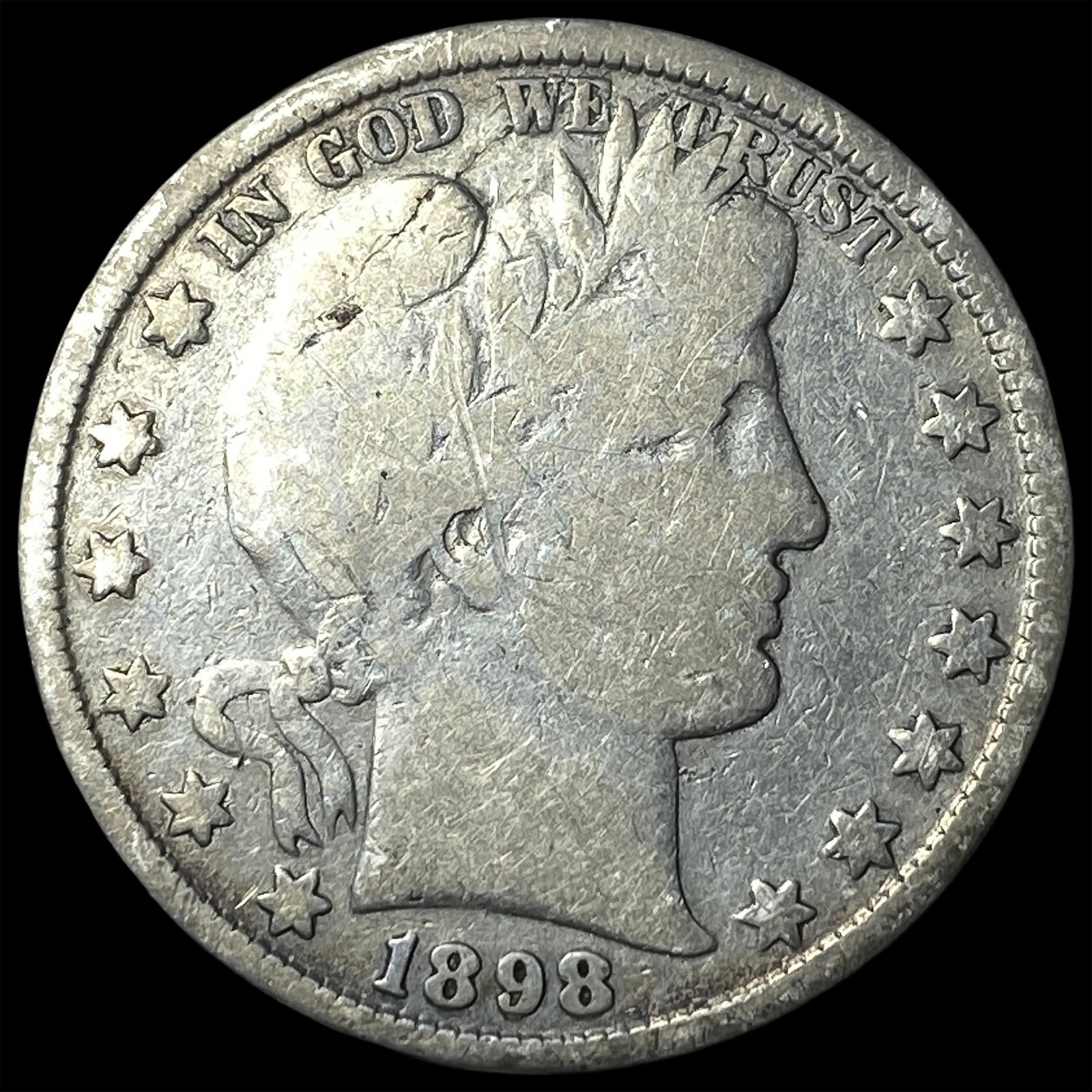 1898 Silver Barber Half Dollar NICELY CIRCULATED: 1898 Silver Barber Half Dollar NICELY CIRCULATED