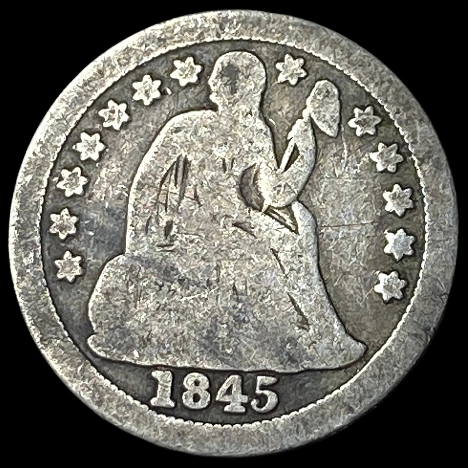 1845-O Silver Seated Liberty Dime NICELY CIRCULATED (1 of 2)