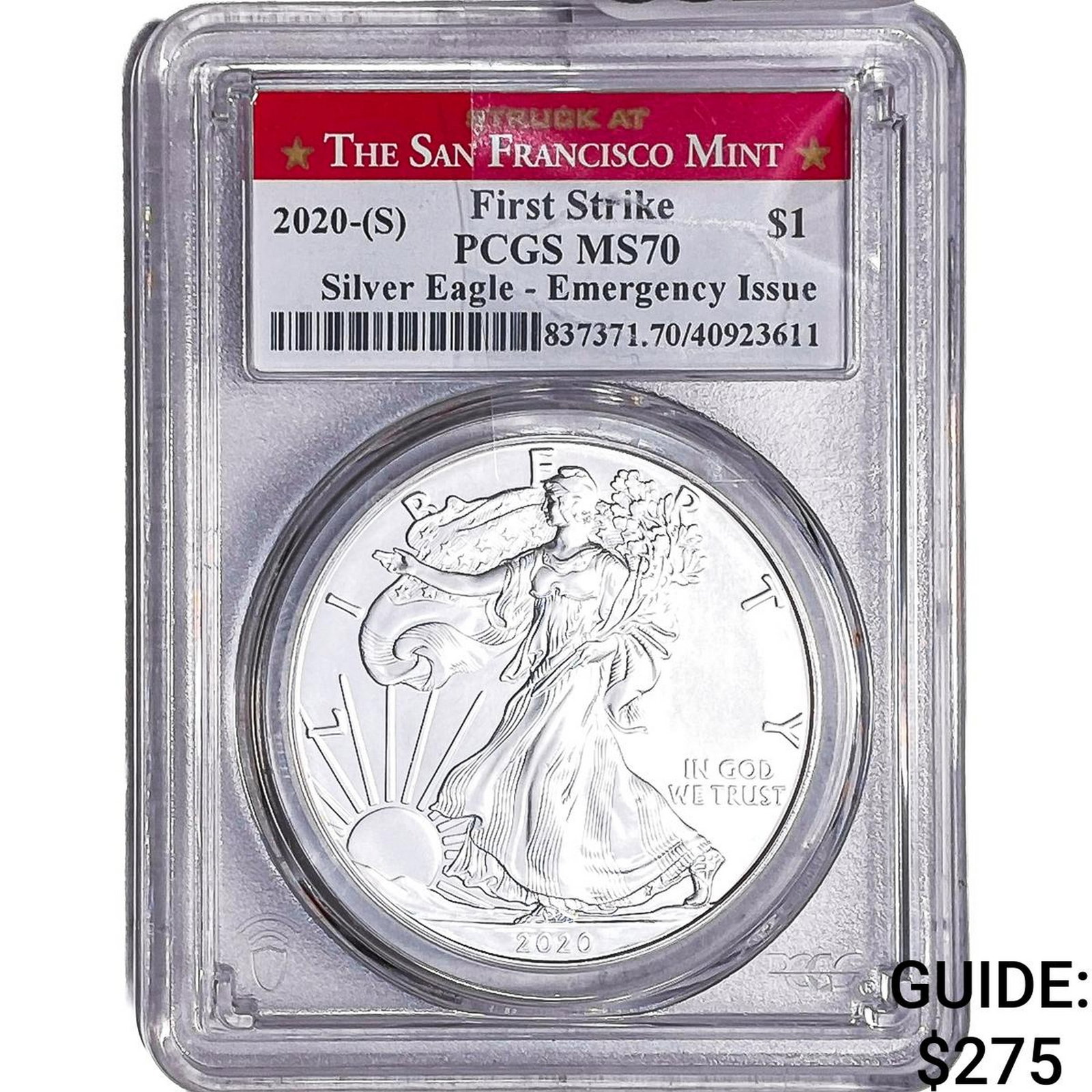 2020-S Silver Eagle PCGS MS70: 2020-S Silver Eagle PCGS MS70