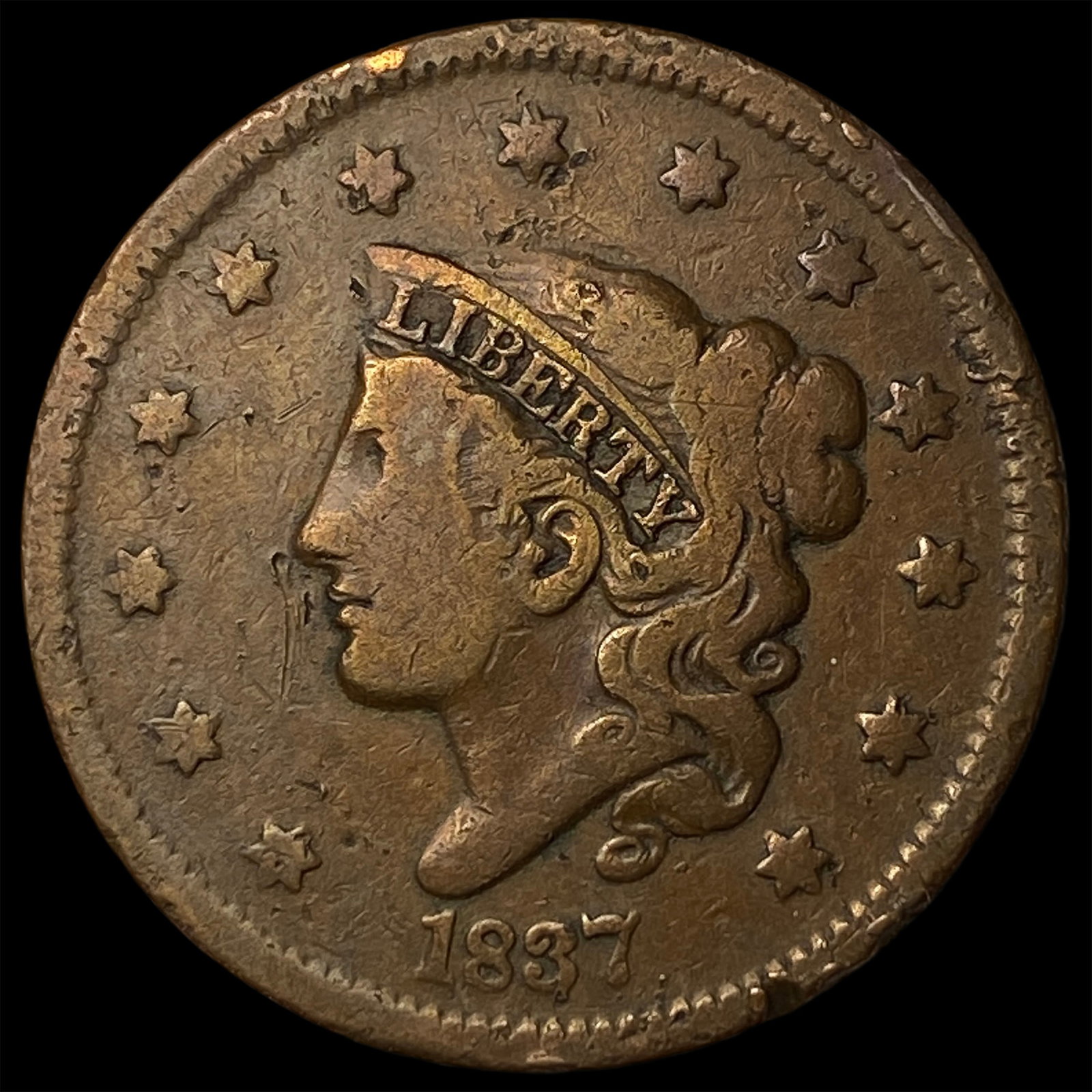 1837 Coronet Head Large Cent NEARLY UNCIRCULATED: 1837 Coronet Head Large Cent NEARLY UNCIRCULATED