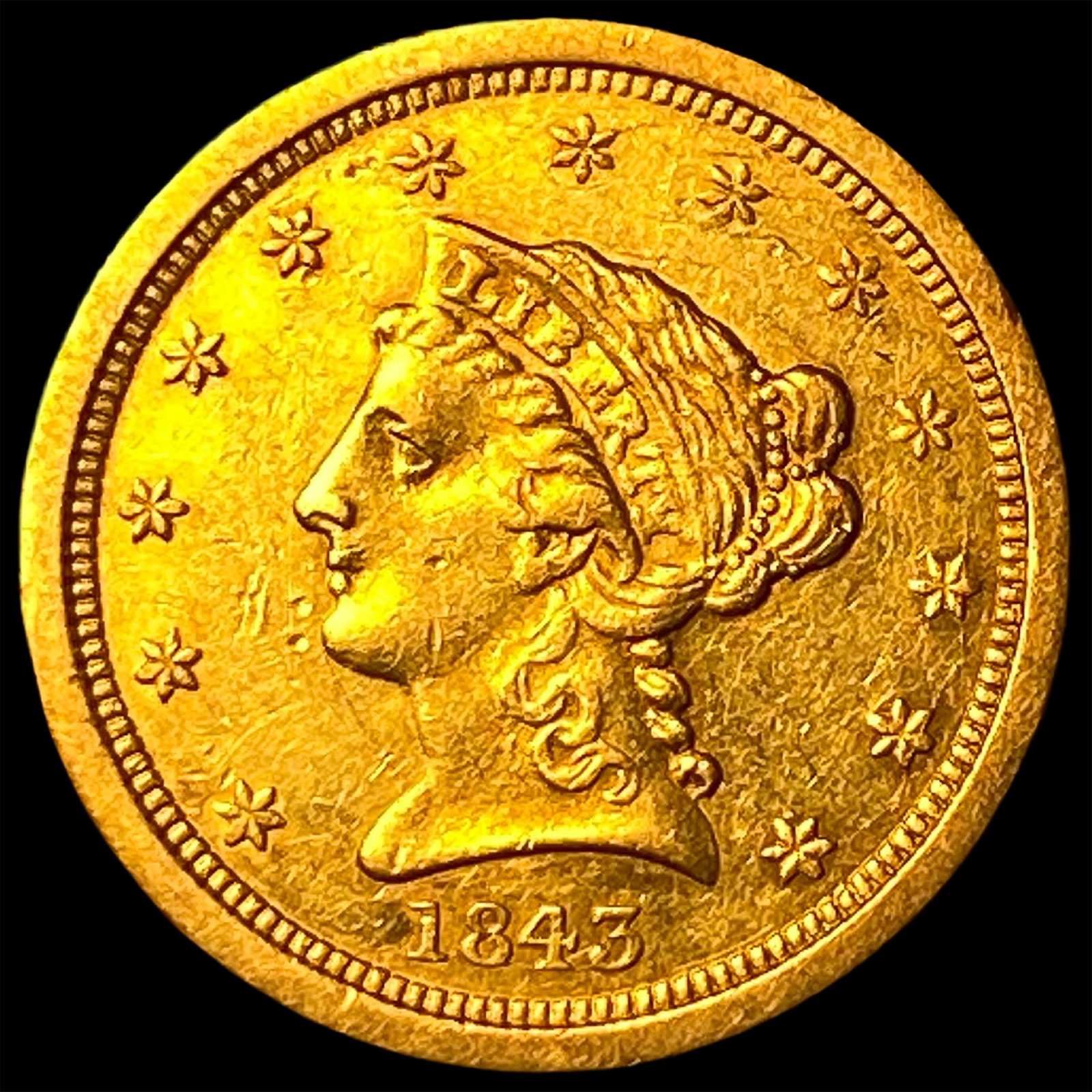 1843-C Gold $2.50 Liberty Head Quarter Eagle CHOICE AU: 1843-C Gold $2.50 Liberty Head Quarter Eagle CHOICE AU