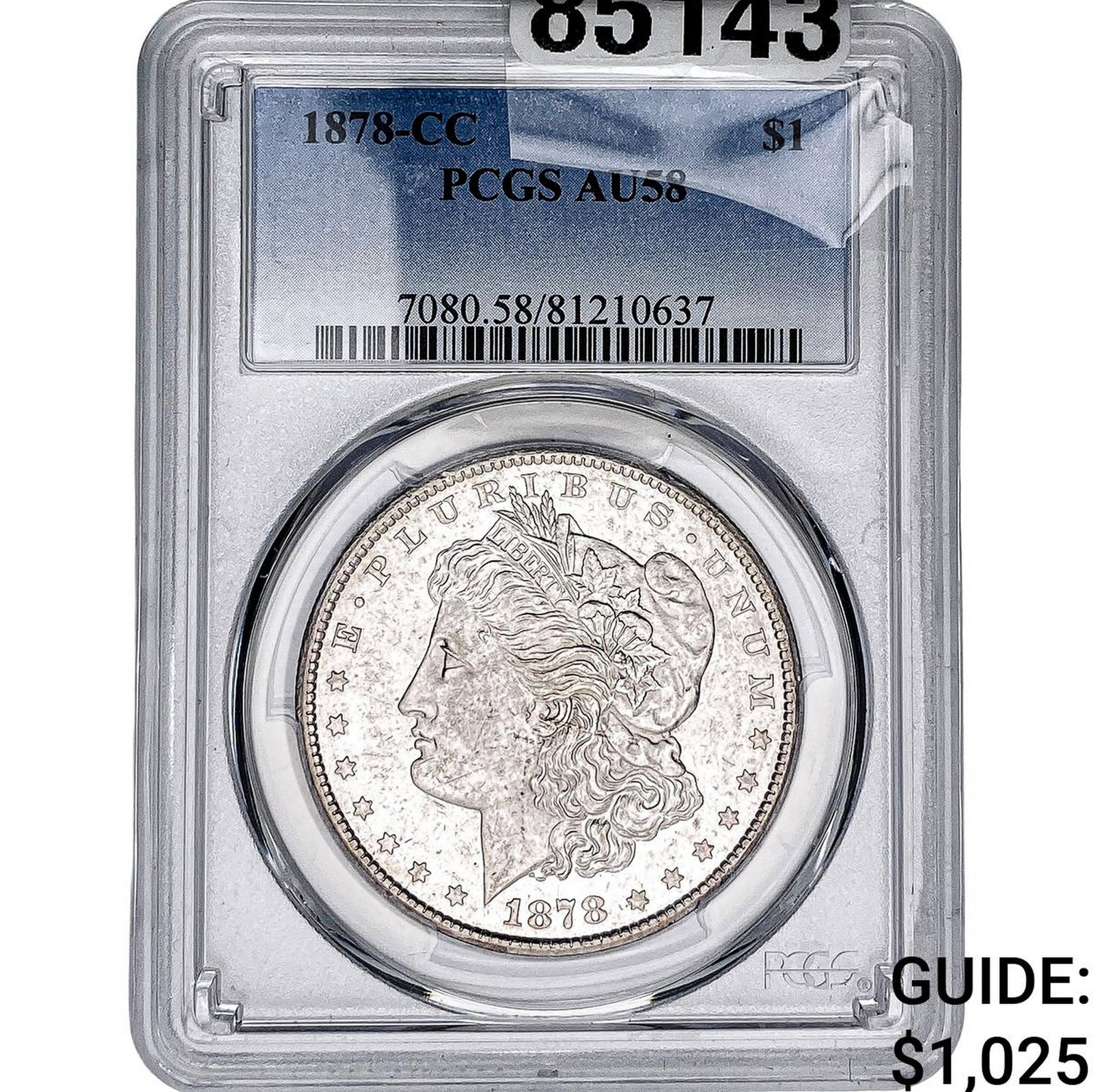 1878-CC Morgan Silver Dollar PCGS AU58: 1878-CC Morgan Silver Dollar PCGS AU58