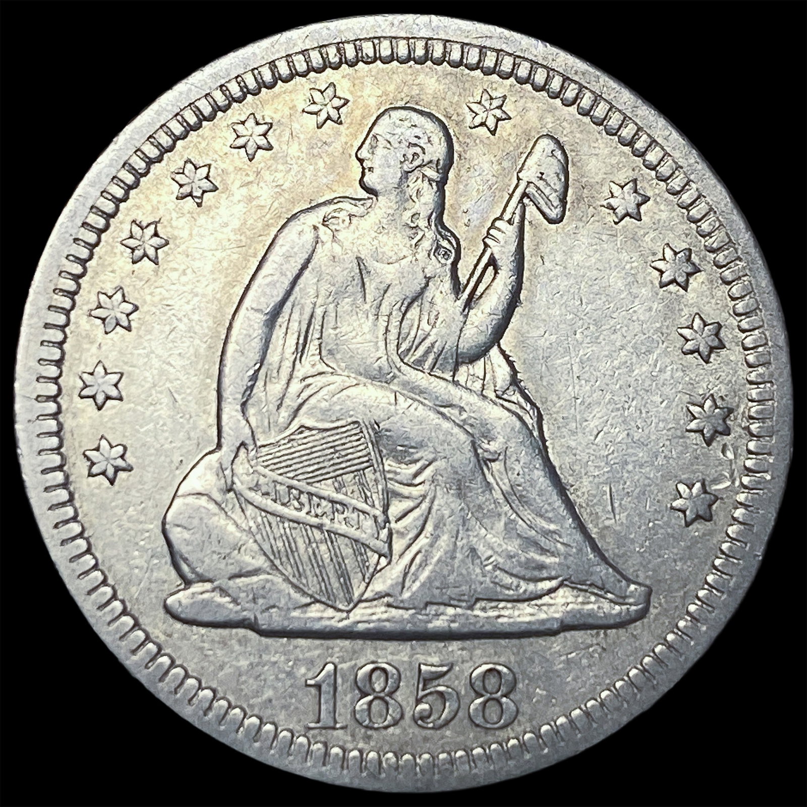 1858 Seated Liberty Quarter NEARLY UNCIRCULATED: 1858 Seated Liberty Quarter NEARLY UNCIRCULATED