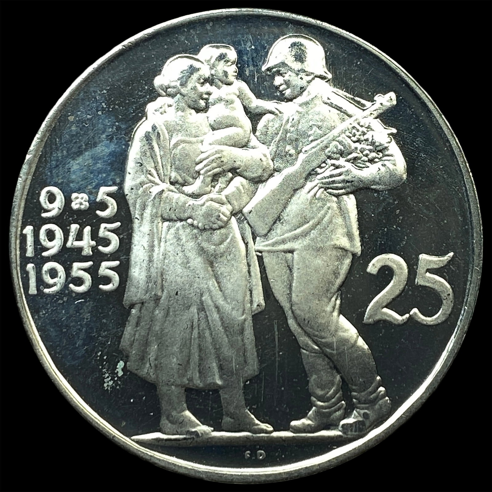 1955 Czechoslovakia Silver 25 Korun (1 of 2)