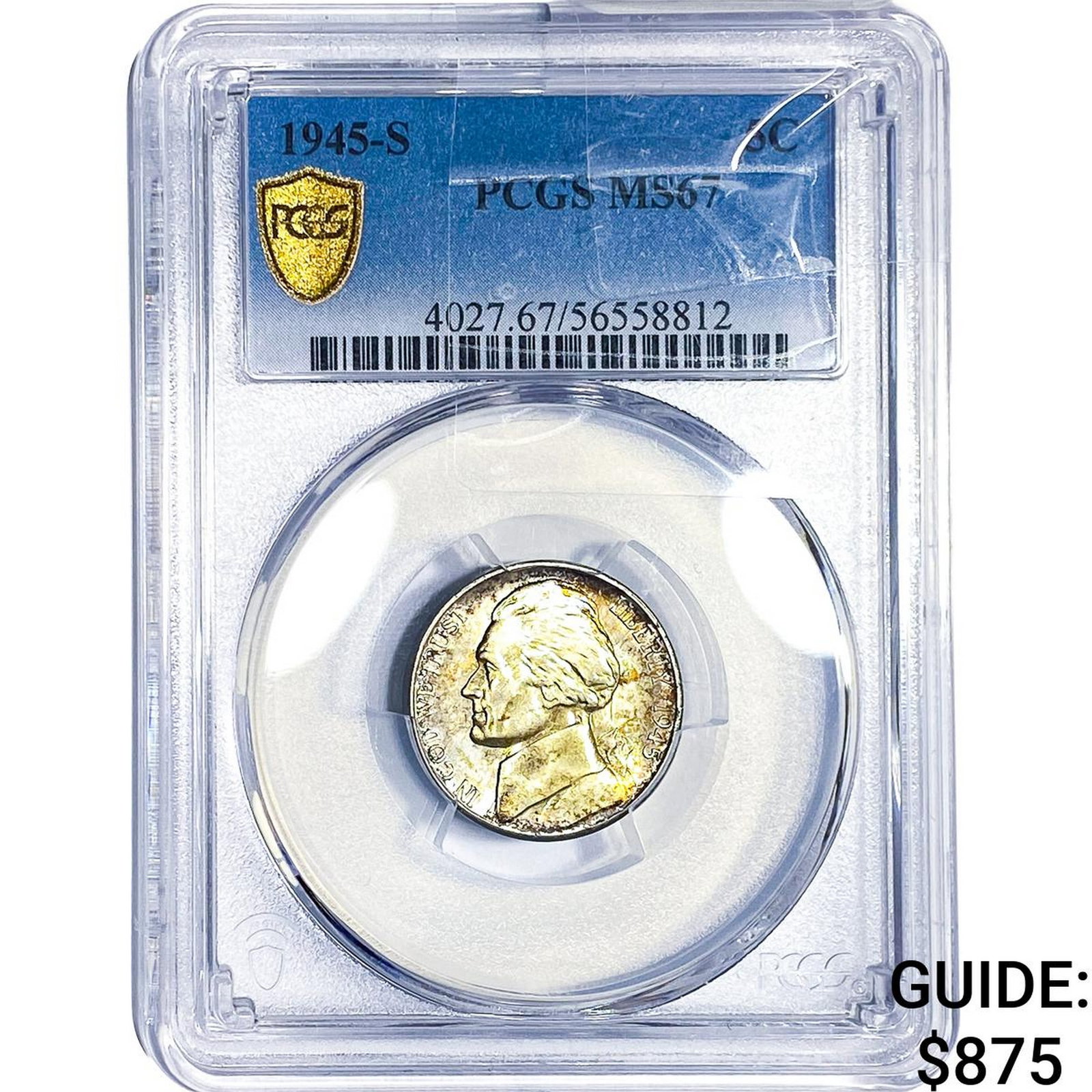 1945-S Jefferson Nickel PCGS MS67: 1945-S Jefferson Nickel PCGS MS67