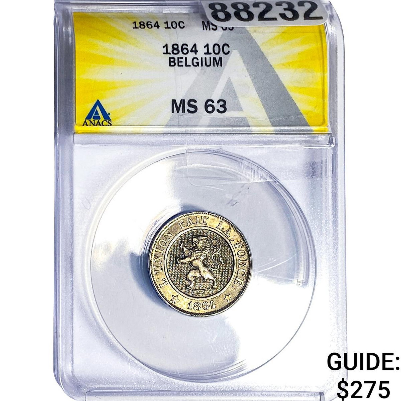 1864 10C Belgium ANACS MS63: 1864 10C Belgium ANACS MS63