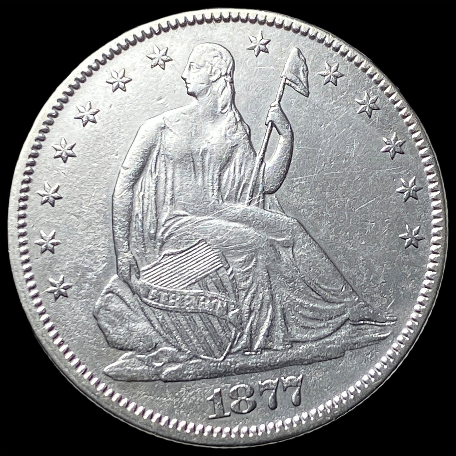 1877 Seated Liberty Silver Half Dollar CLOSELY UNCIRCULATED: 1877 Seated Liberty Silver Half Dollar CLOSELY UNCIRCULATED