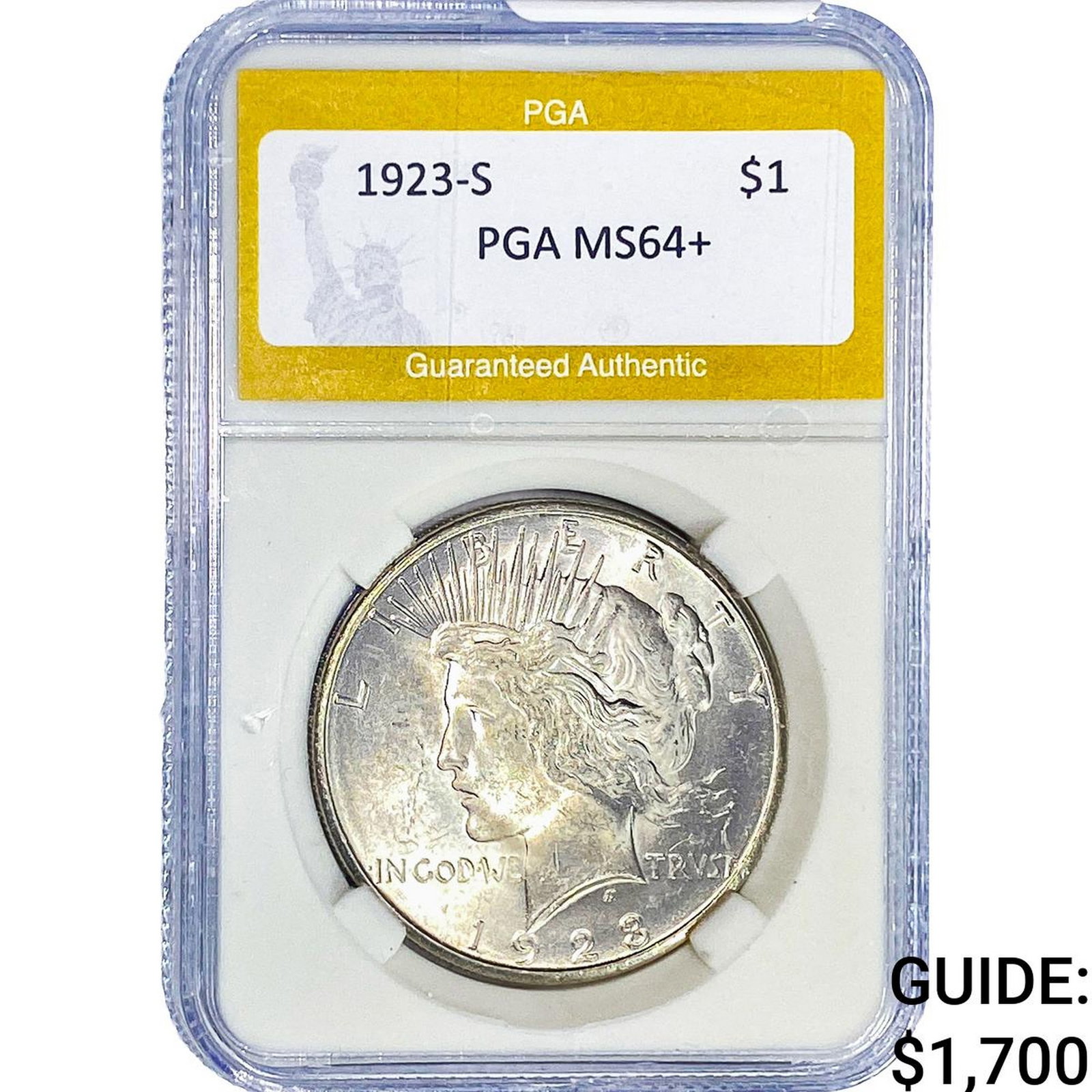 1923-S Silver Peace Dollar PGA MS64+: 1923-S Silver Peace Dollar PGA MS64+