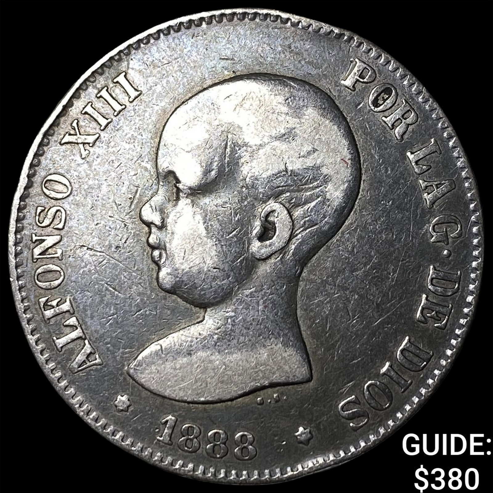 1888 Spain Alphonso XIII Silver 5 Pesetas: 1888 Spain Alphonso XIII Silver 5 Pesetas
