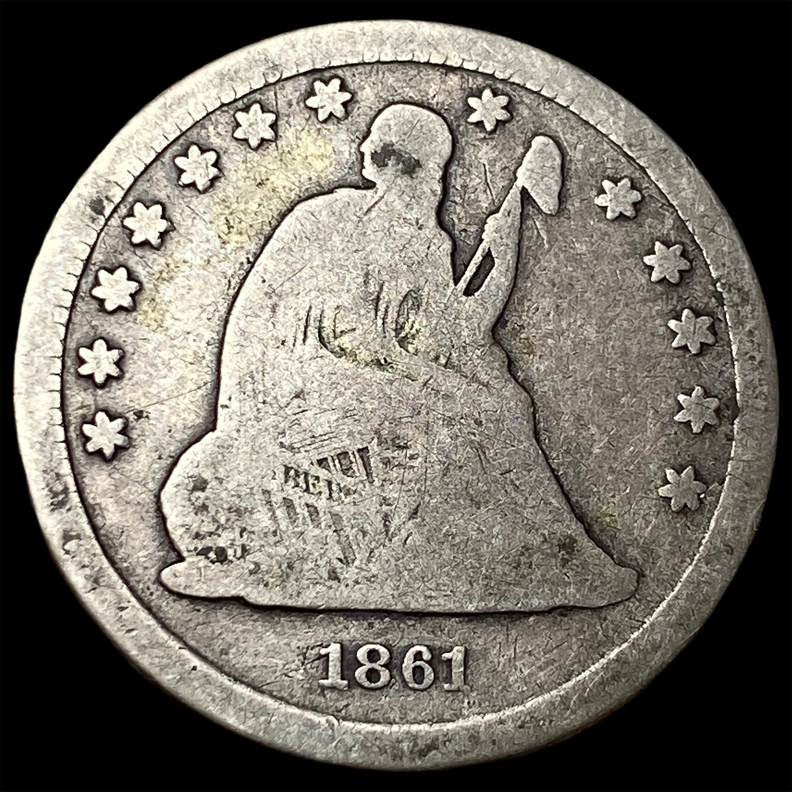 1861 Seated Liberty Quarter NICELY CIRCULATED: 1861 Seated Liberty Quarter NICELY CIRCULATED
