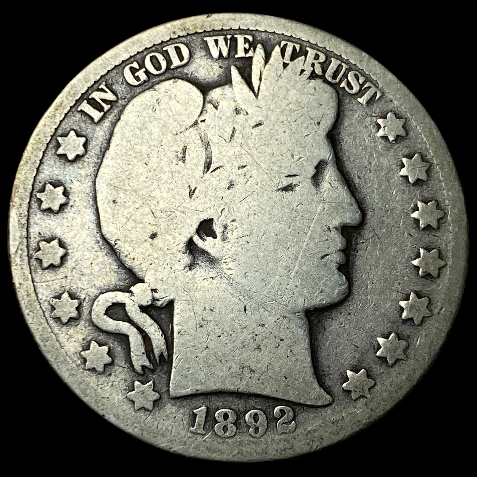 1892-S Silver Barber Half Dollar NICELY CIRCULATED: 1892-S Silver Barber Half Dollar NICELY CIRCULATED
