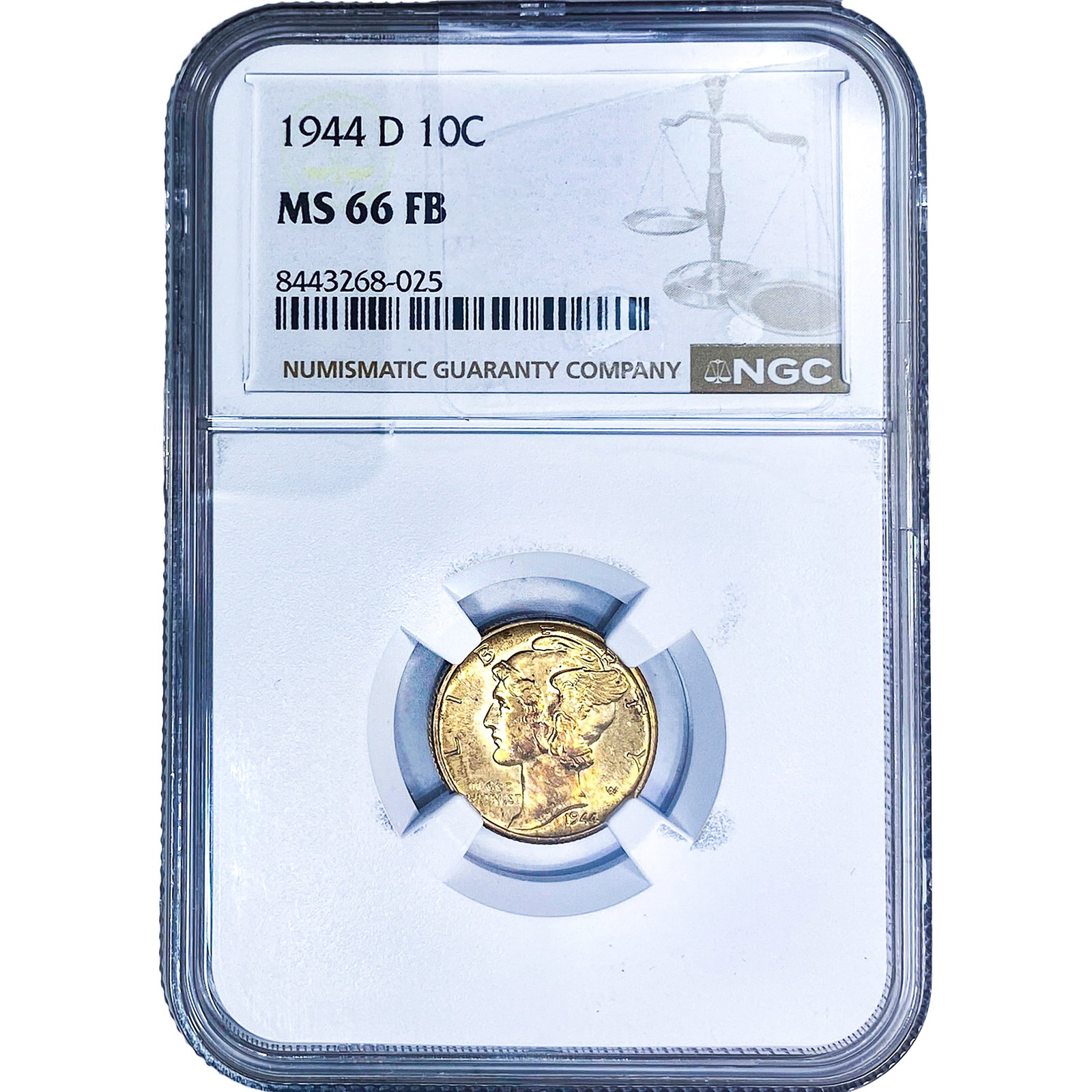 1944-D Mercury Silver Dime NGC MS66 FB: 1944-D Mercury Silver Dime NGC MS66 FB