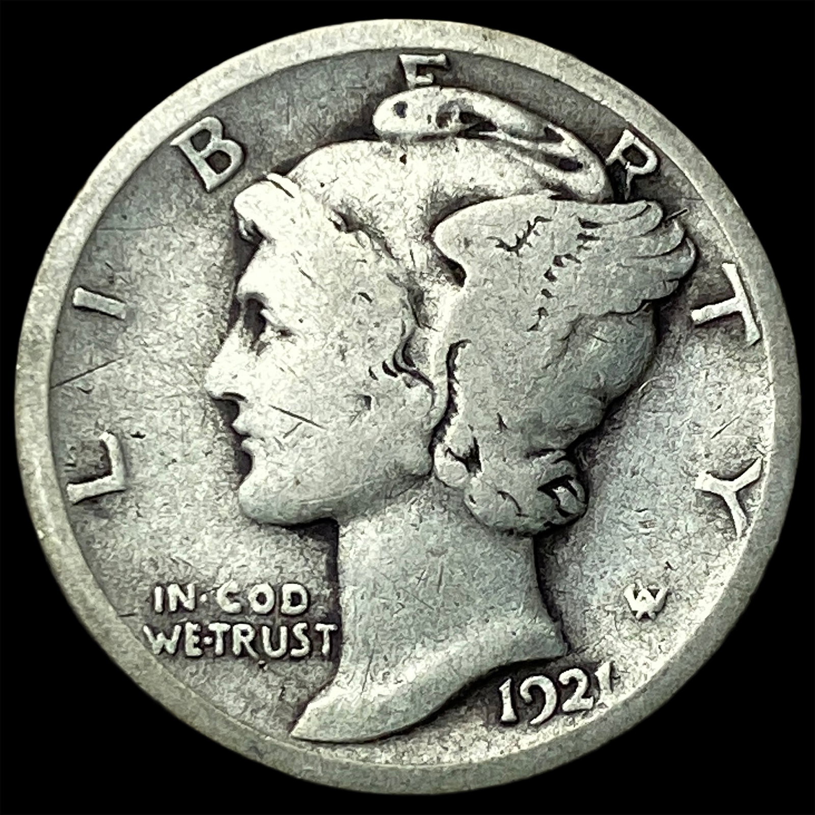 1921 Silver Mercury Dime LIGHTLY CIRCULATED: 1921 Silver Mercury Dime LIGHTLY CIRCULATED