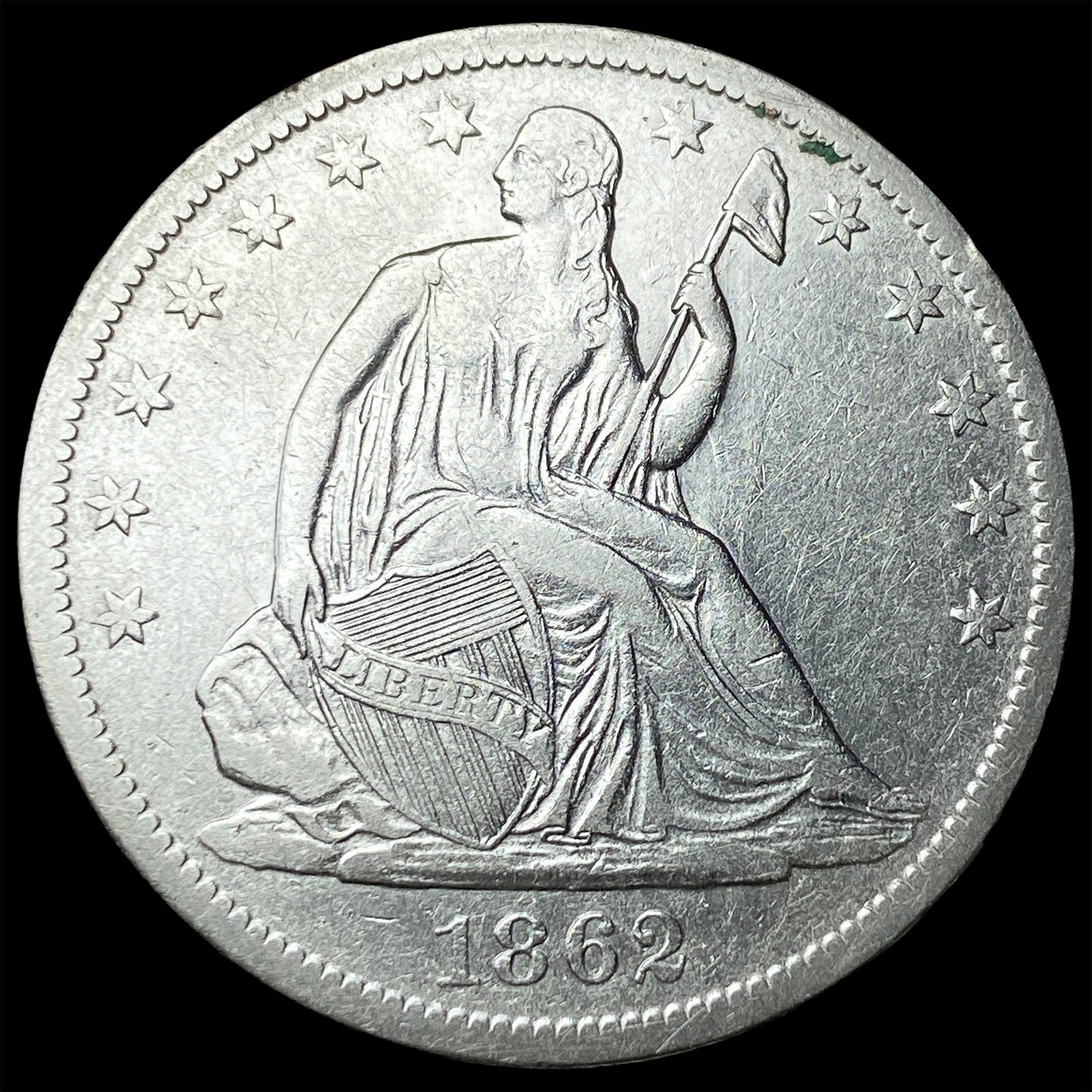 1862-S Silver Seated Liberty Half Dollar NEARLY UNCIRCULATED: 1862-S Silver Seated Liberty Half Dollar NEARLY UNCIRCULATED