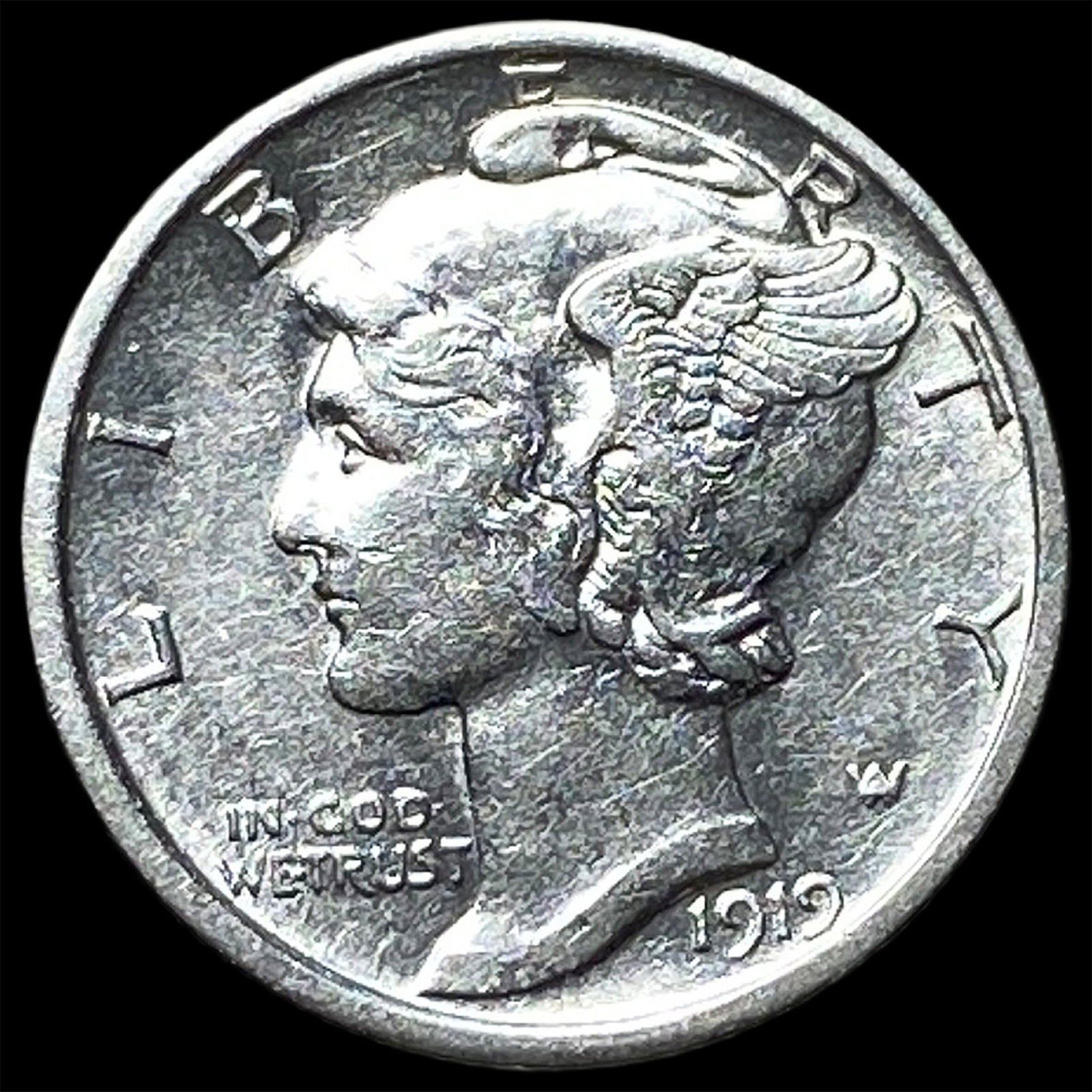 1919-D Silver Mercury Dime CLOSELY UNCIRCULATED: 1919-D Silver Mercury Dime CLOSELY UNCIRCULATED