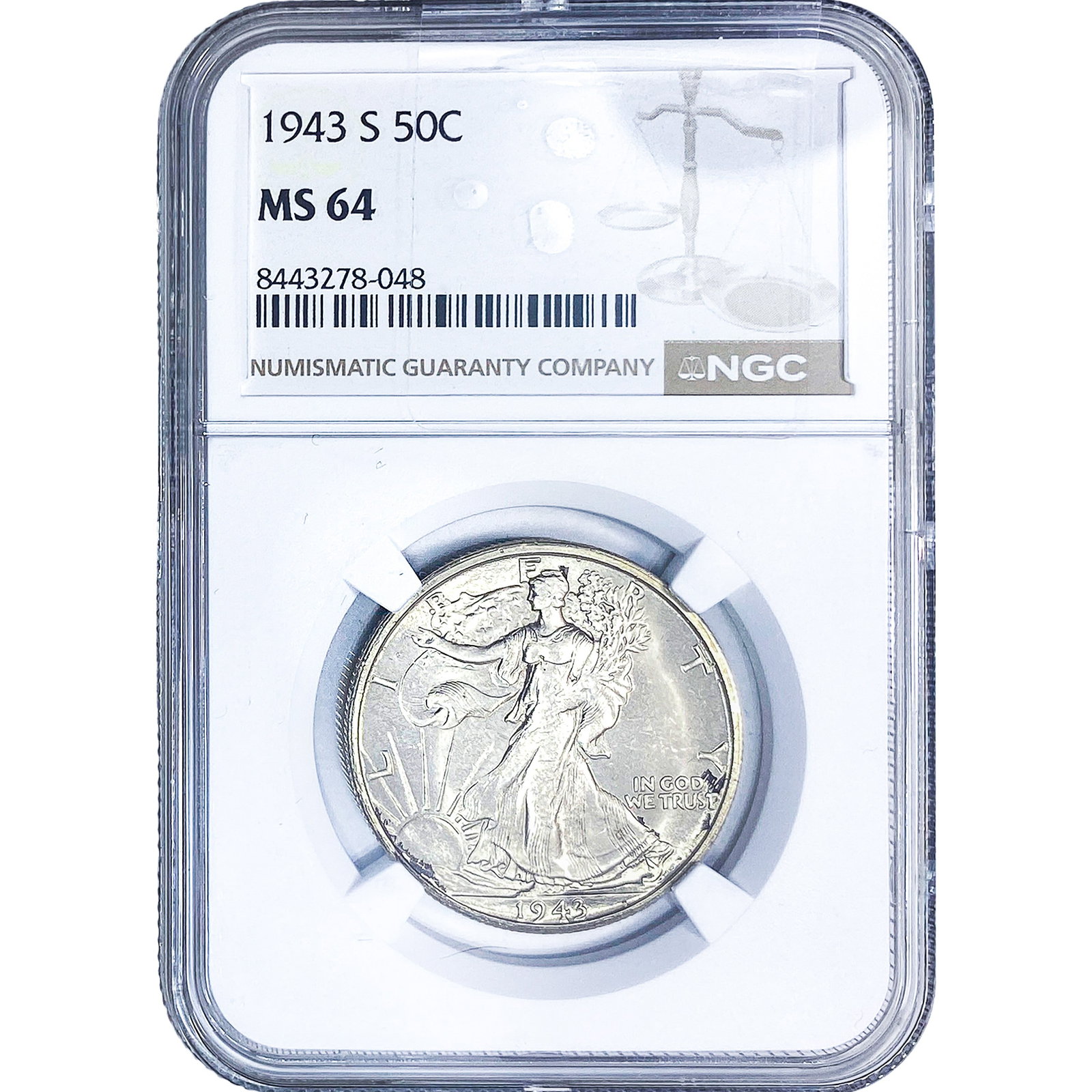 1943-S Walking Liberty Half Dollar NGC MS64: 1943-S Walking Liberty Half Dollar NGC MS64