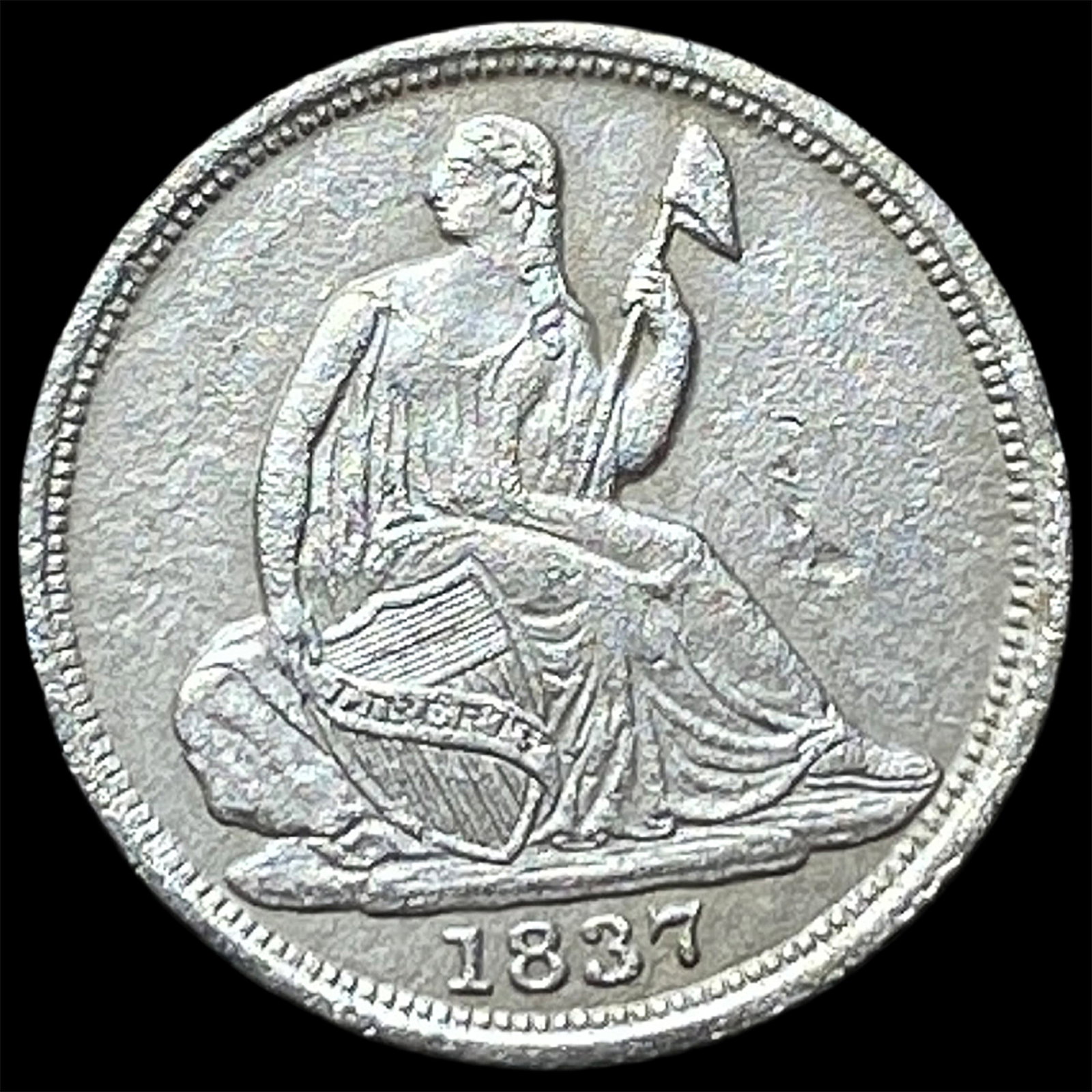1837 Seated Liberty Half Dime No Stars CLOSELY UNCIRCULATED: 1837 Seated Liberty Half Dime No Stars CLOSELY UNCIRCULATED
