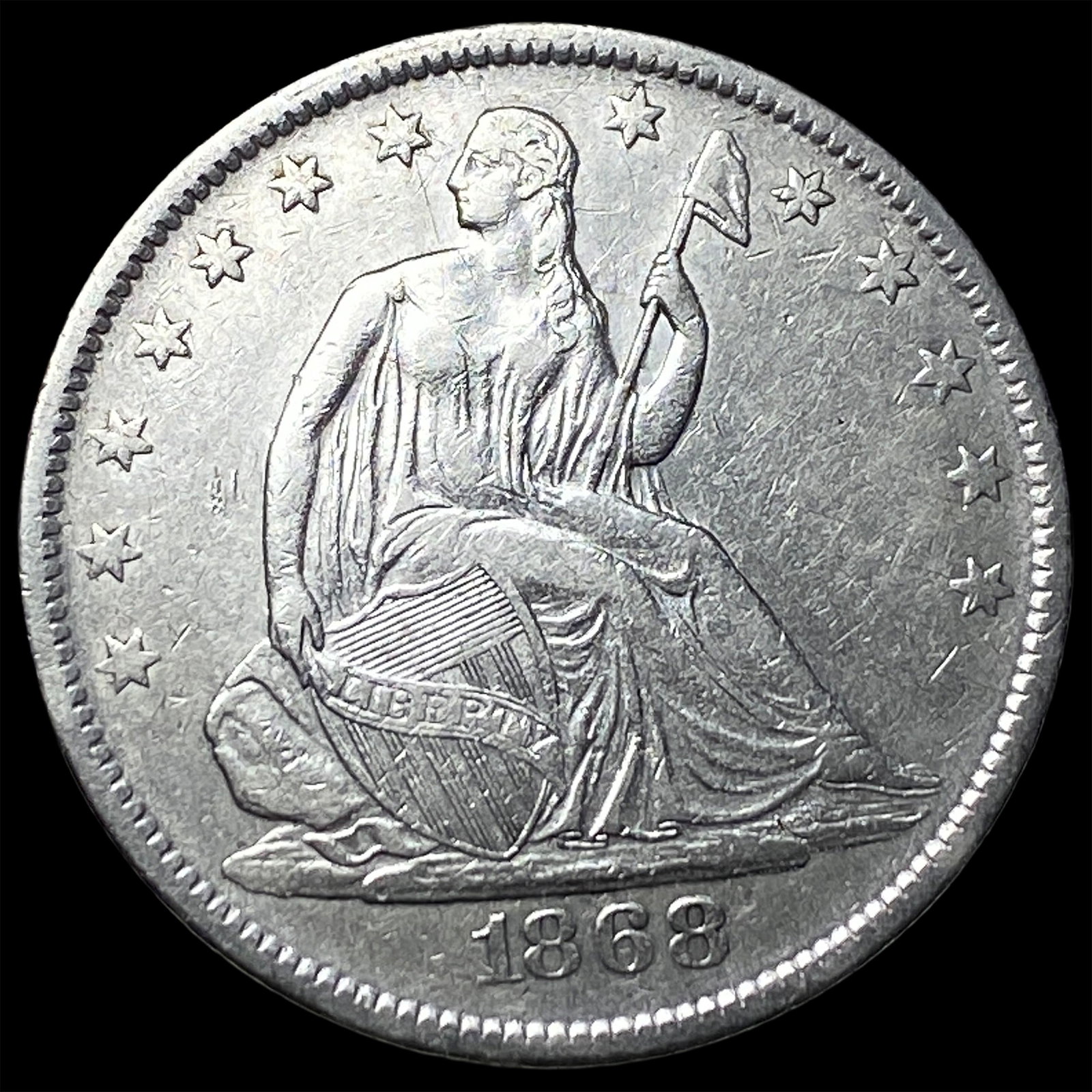1868-S Silver Seated Liberty Half Dollar NEARLY UNCIRCULATED (1 of 2)