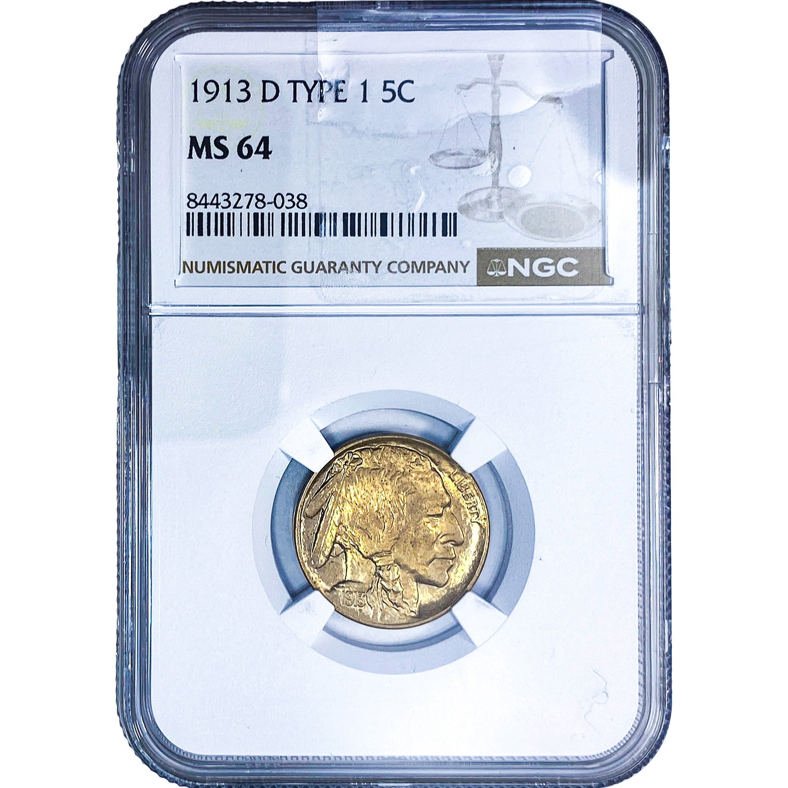1913-D Buffalo Nickel NGC MS64: 1913-D Buffalo Nickel NGC MS64