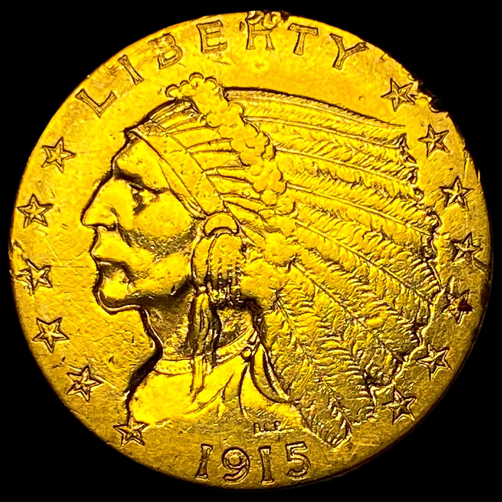 1915 Indian Head Gold $2.5 Quarter Eagle CHOICE AU: 1915 Indian Head Gold $2.5 Quarter Eagle CHOICE AU