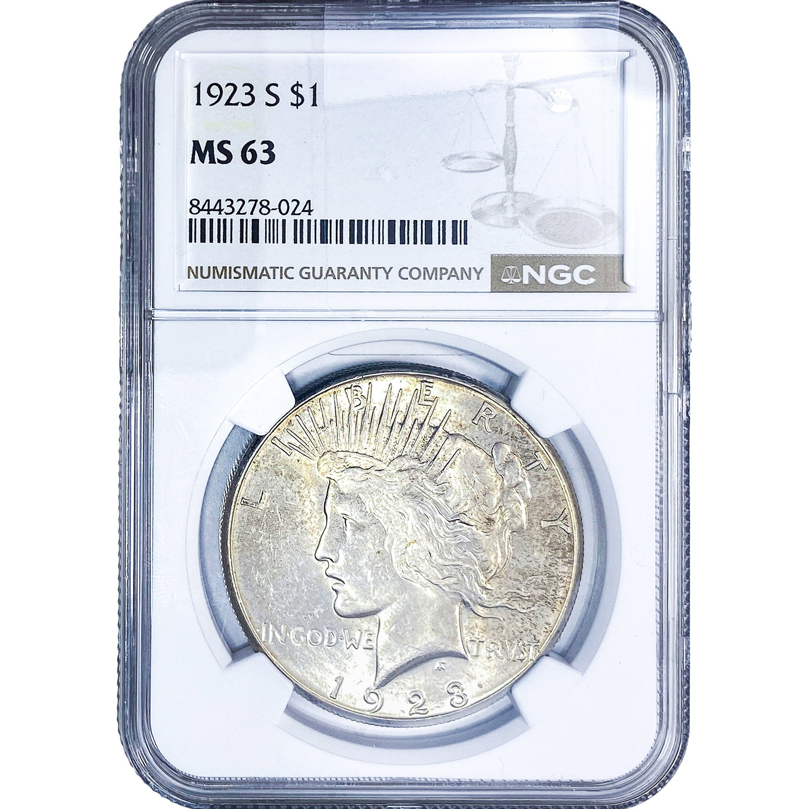 1923-S Silver Peace Dollar NGC MS63: 1923-S Silver Peace Dollar NGC MS63