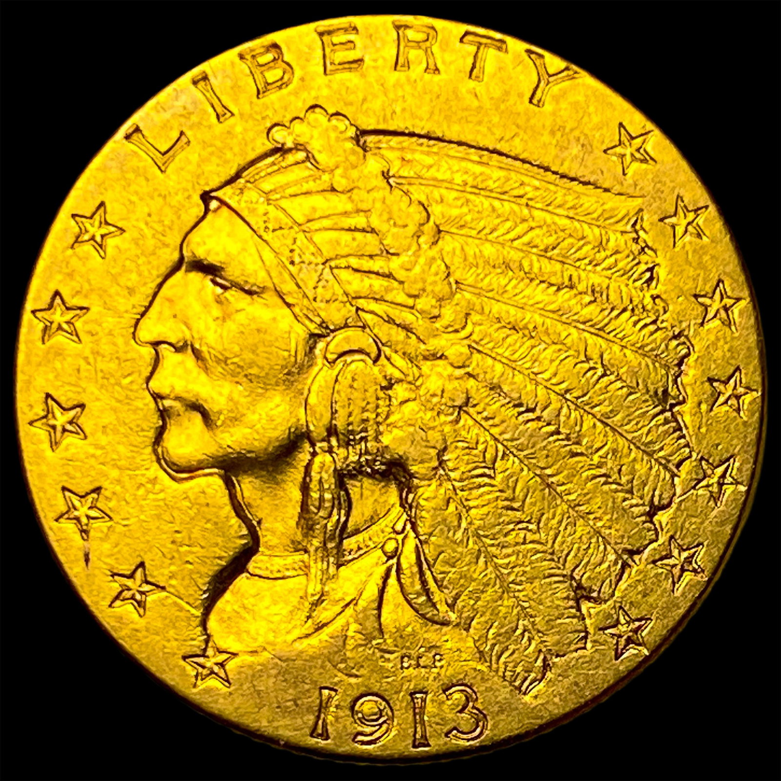 1913 Indian Head Gold $2.50 Quarter Eagle CHOICE AU: 1913 Indian Head Gold $2.50 Quarter Eagle CHOICE AU
