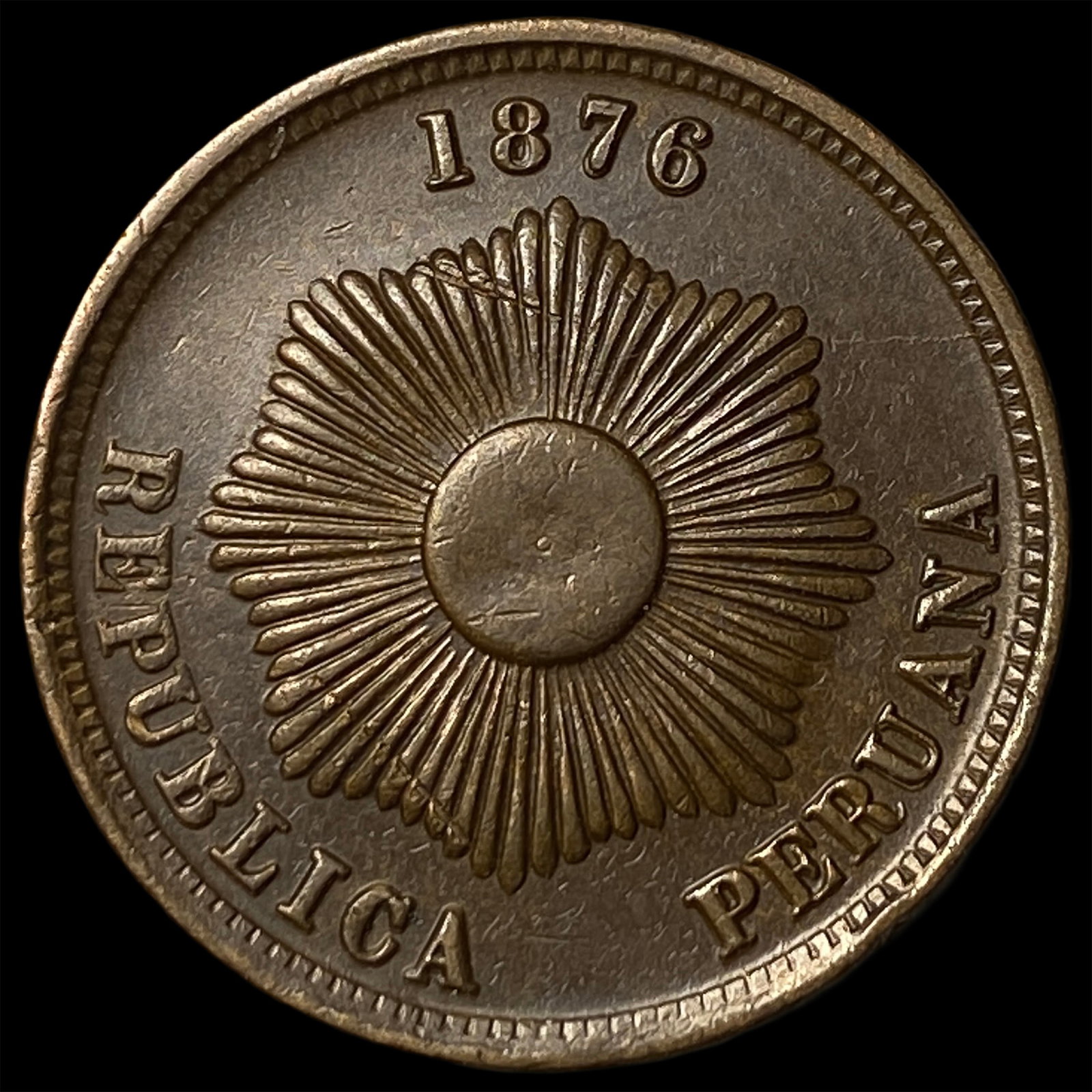 1876 PeruBronze 2 Centavos: 1876 PeruBronze 2 Centavos