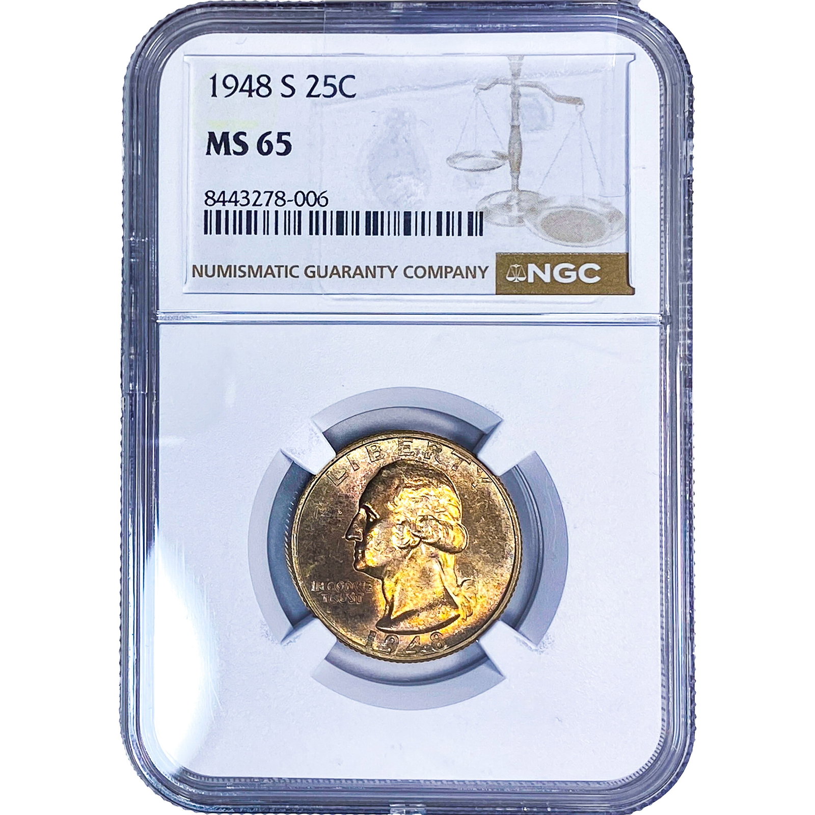 1948-S Washington Silver Quarter NGC MS65: 1948-S Washington Silver Quarter NGC MS65