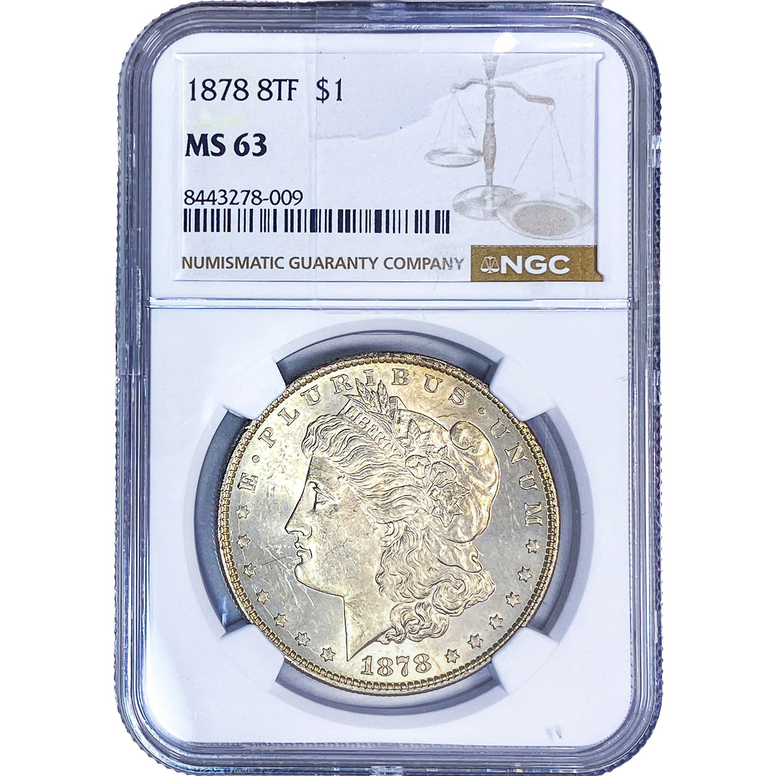 1878 8TF Morgan Silver Dollar NGC MS63: 1878 8TF Morgan Silver Dollar NGC MS63