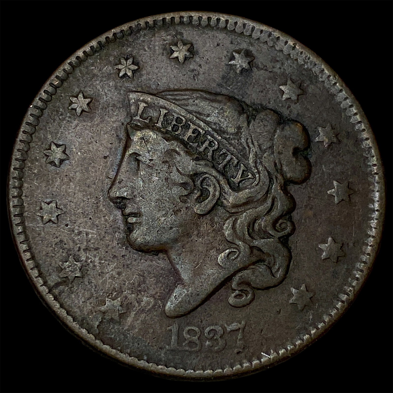 1837 Coronet Head Large Cent CLOSELY UNCIRCULATED: 1837 Coronet Head Large Cent CLOSELY UNCIRCULATED