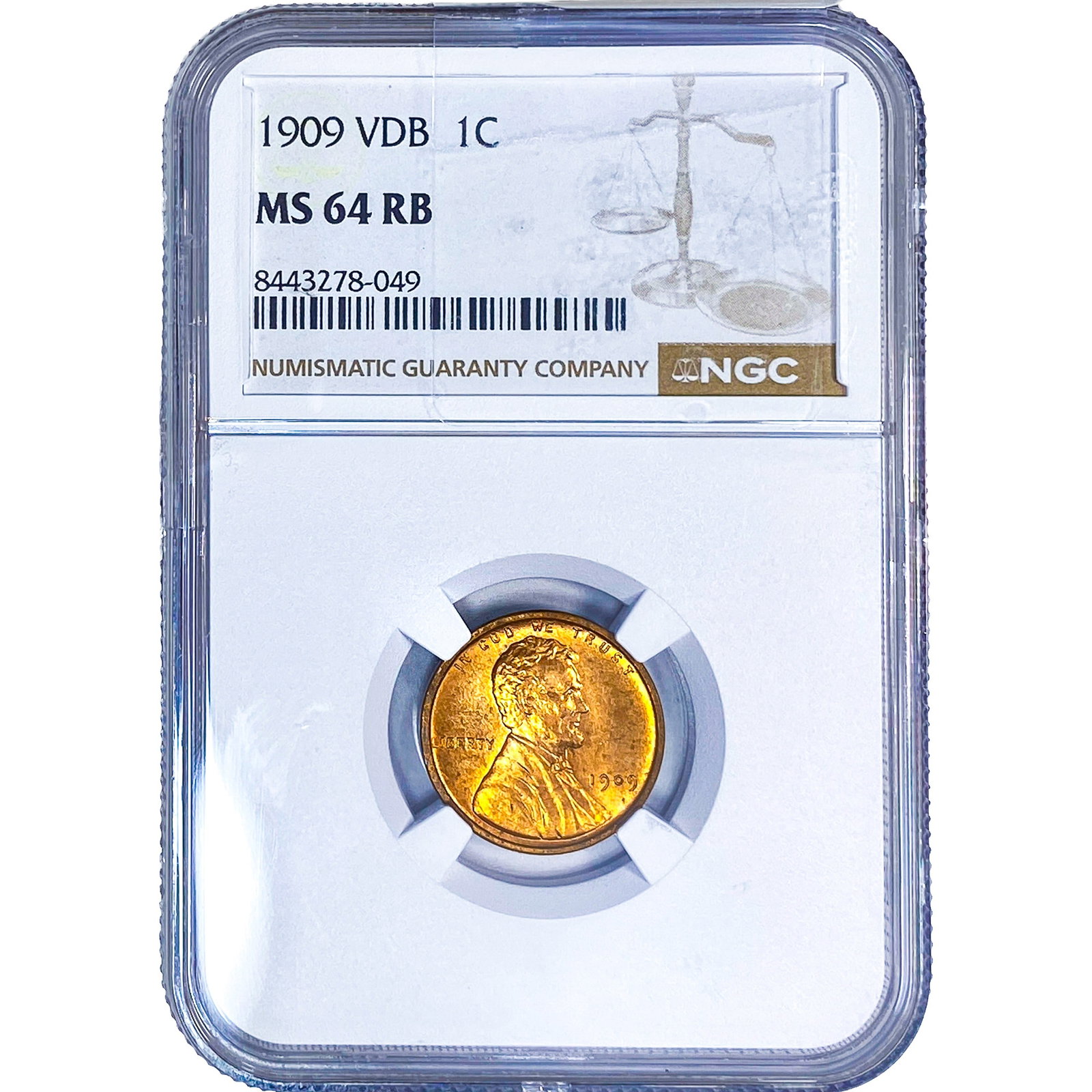1909 VDB Wheat Cent NGC MS64 RB: 1909 VDB Wheat Cent NGC MS64 RB
