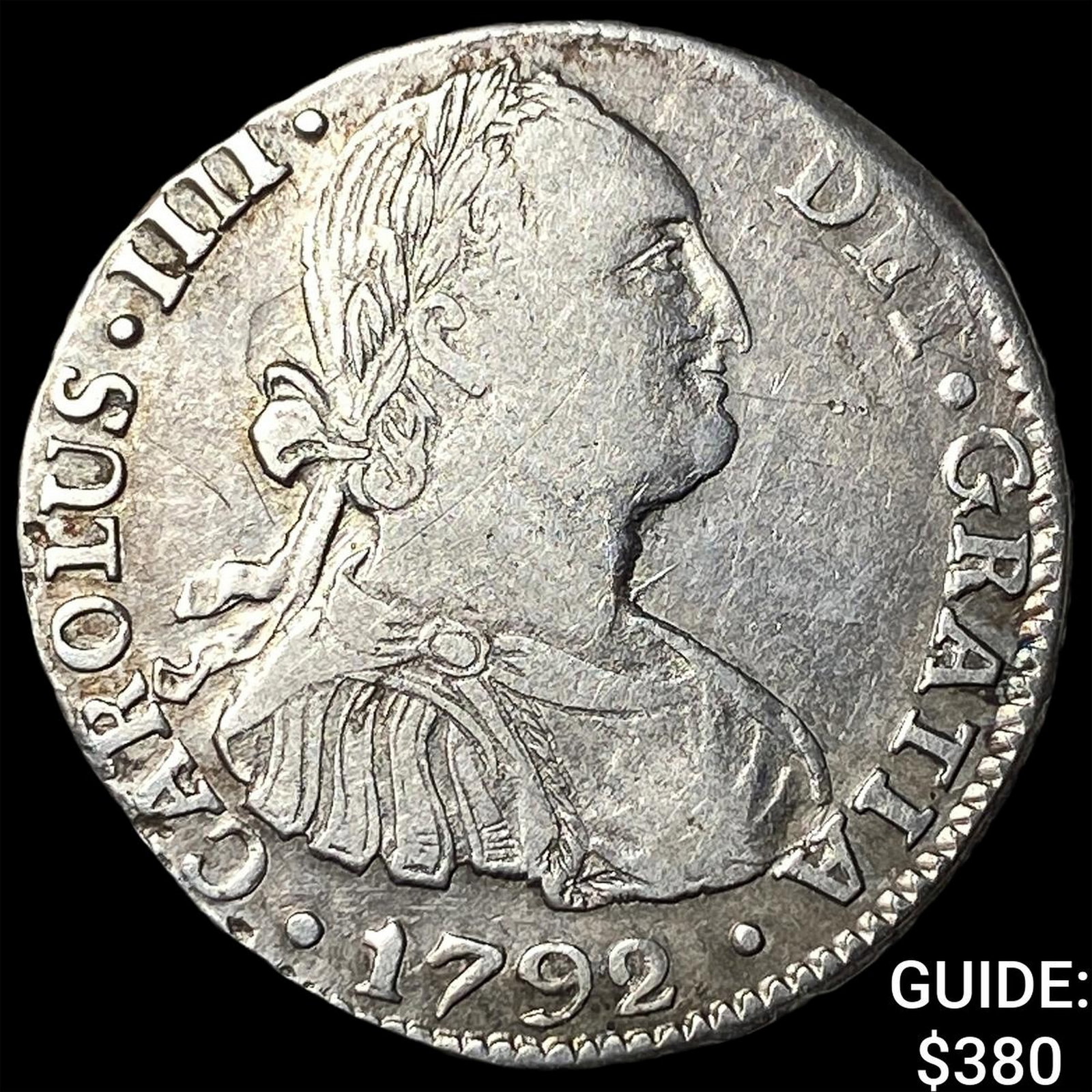 1792-PR Bolivia Charles IV 2 Reals Large Head: 1792-PR Bolivia Charles IV 2 Reals Large Head