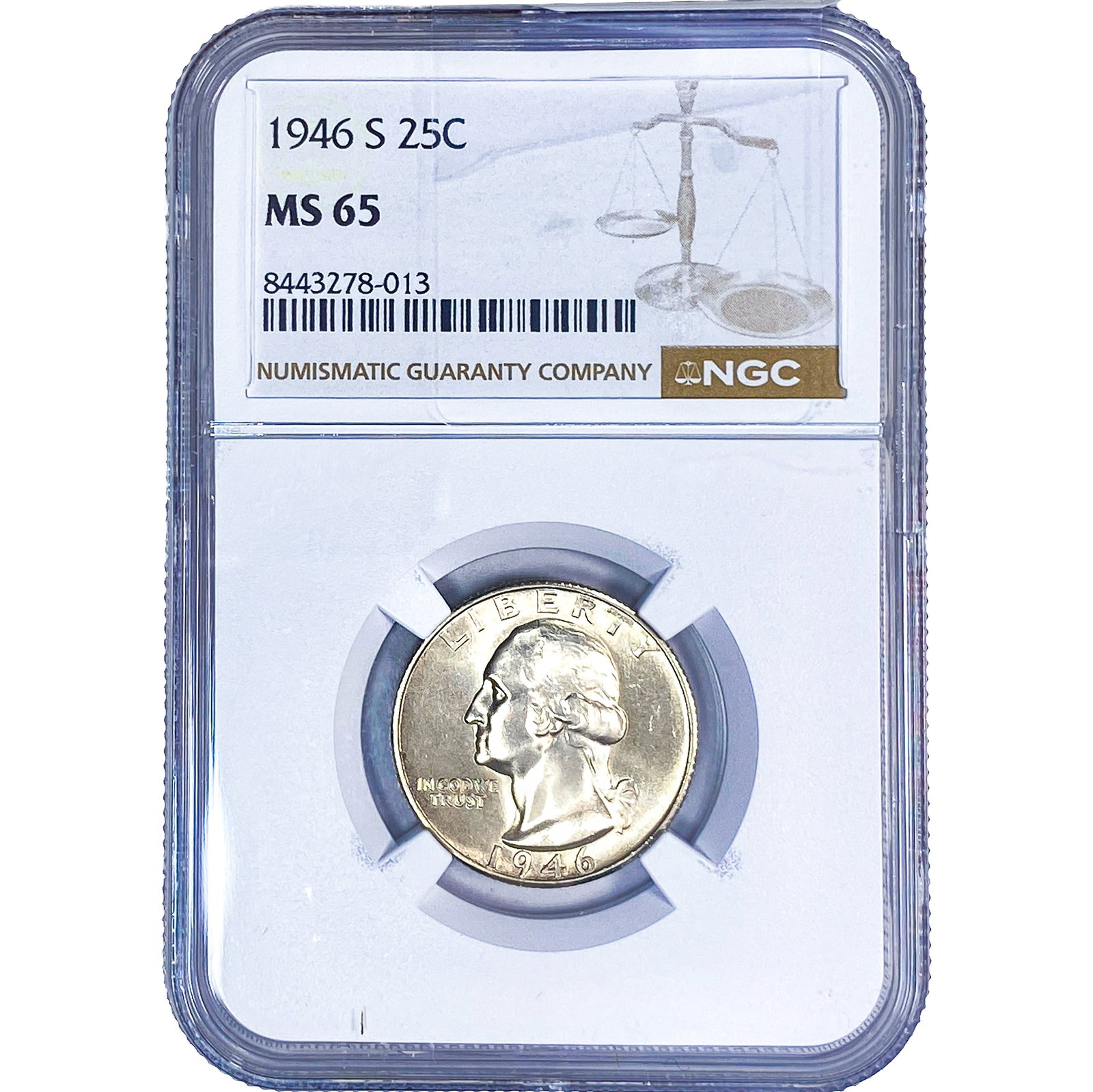 1946-S Washington Silver Quarter NGC MS65: 1946-S Washington Silver Quarter NGC MS65