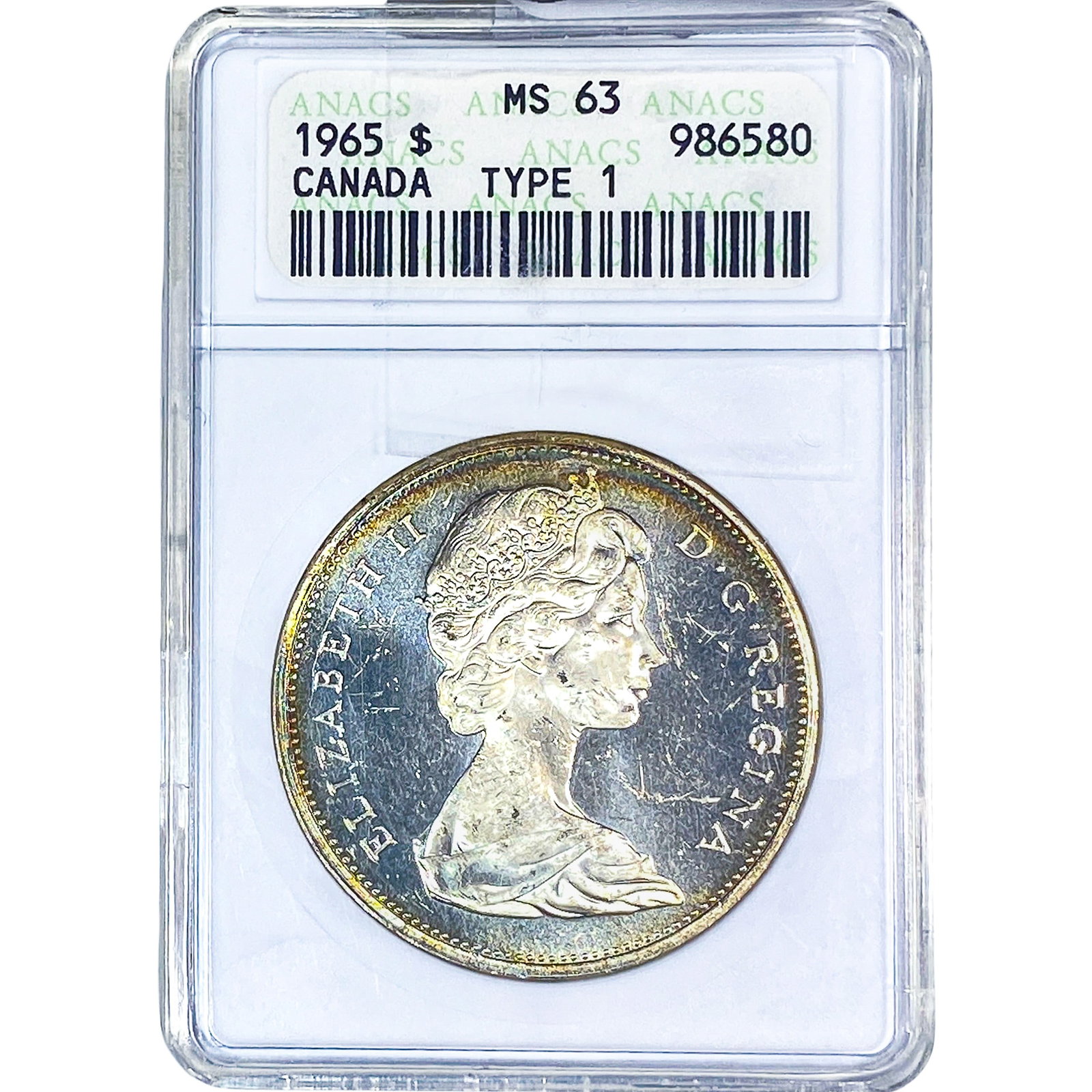 1965 $1 Canada ANACS MS63 Type 1: 1965 $1 Canada ANACS MS63 Type 1