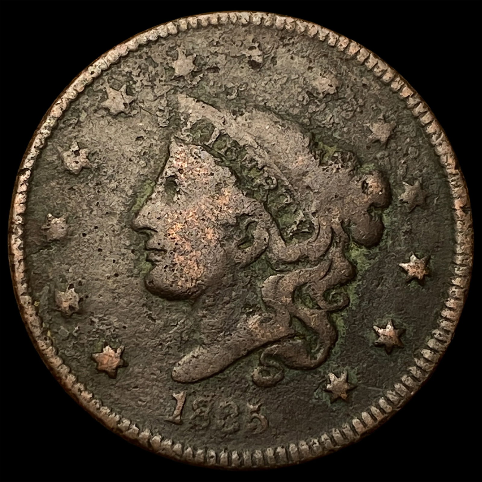 1835 Coronet Head Large Cent NICELY CIRCULATED: 1835 Coronet Head Large Cent NICELY CIRCULATED