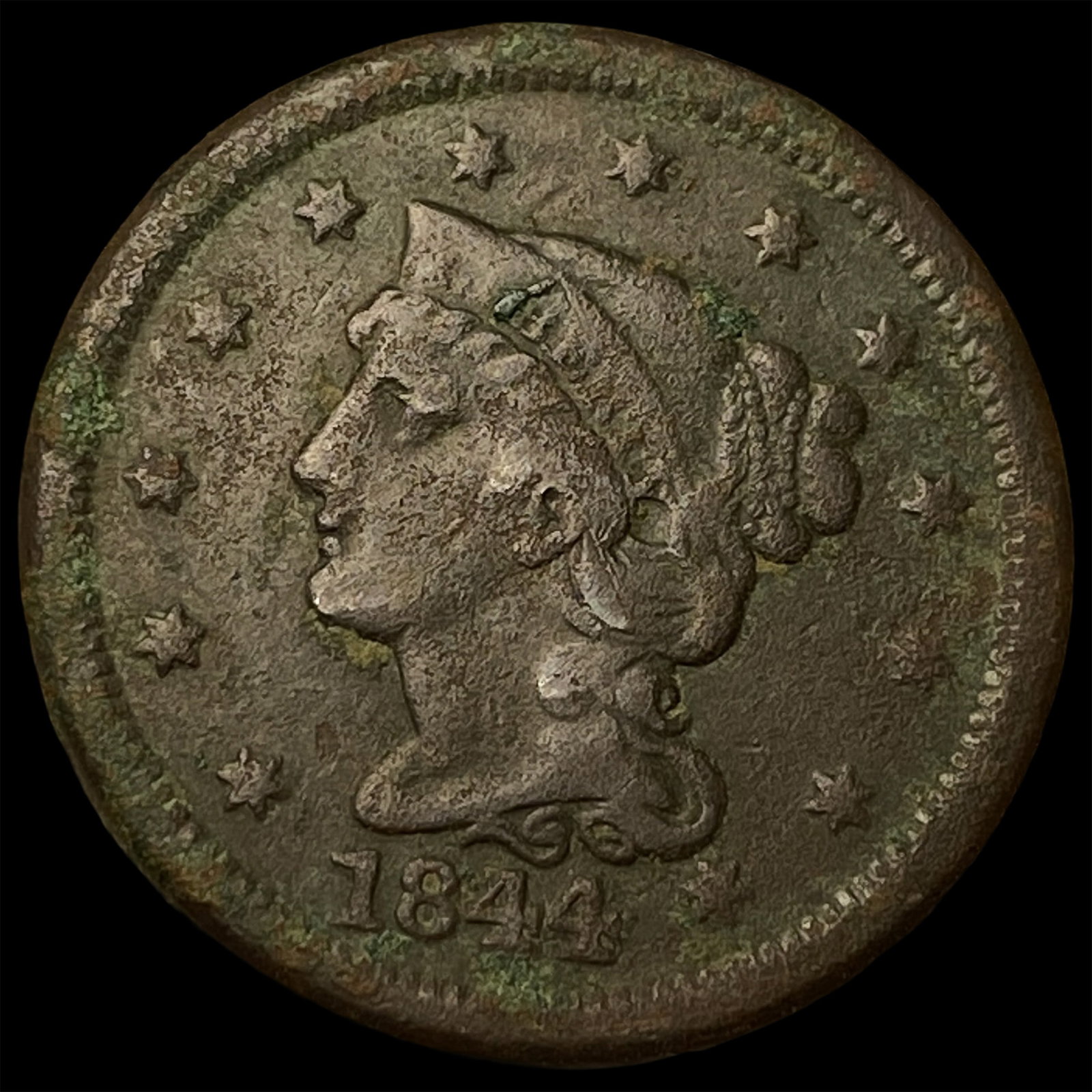 1844 Braided Hair Large Cent HIGH GRADE: 1844 Braided Hair Large Cent HIGH GRADE