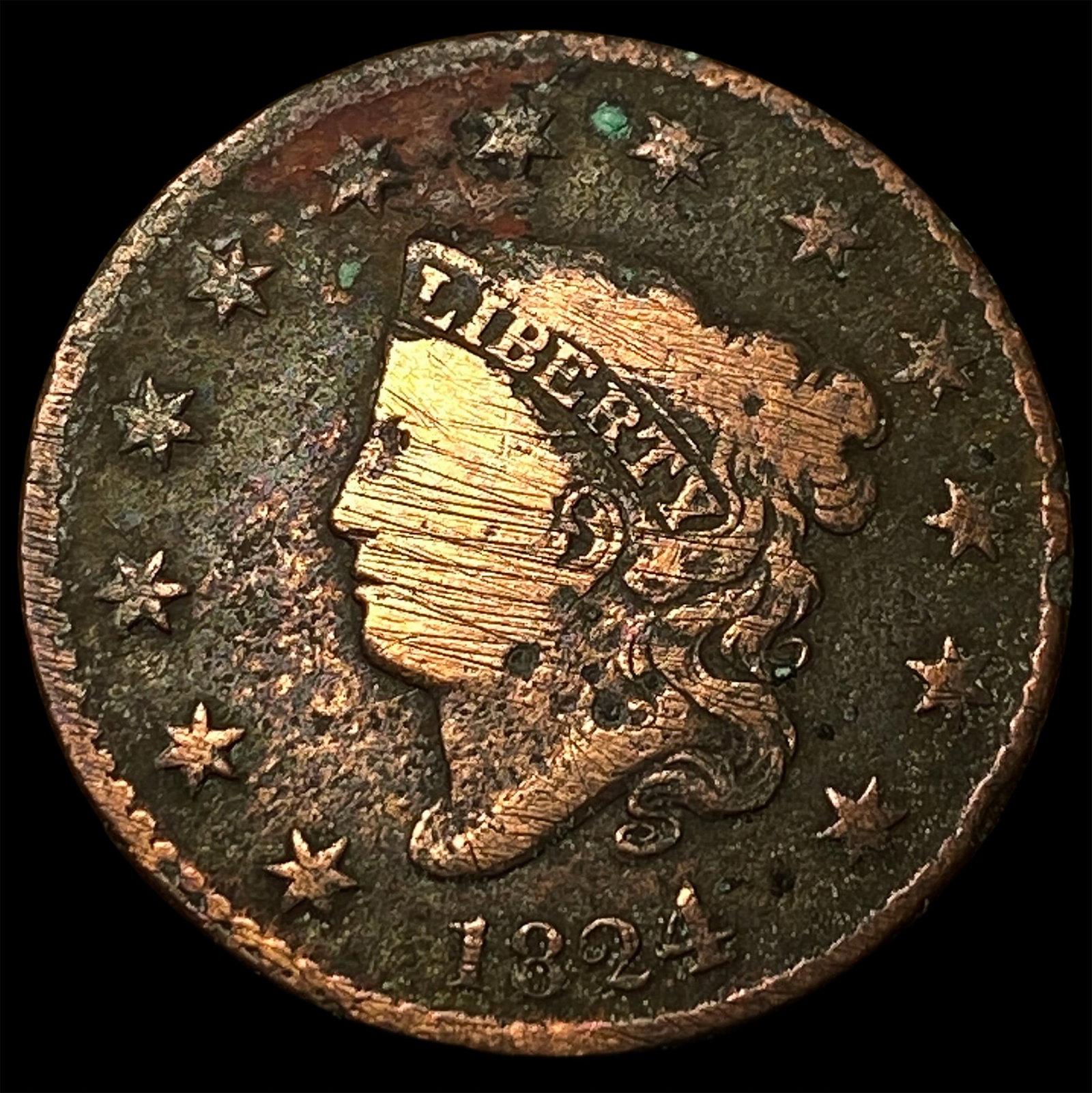 1824 Coronet Head Large Cent NICELY CIRCULATED: 1824 Coronet Head Large Cent NICELY CIRCULATED