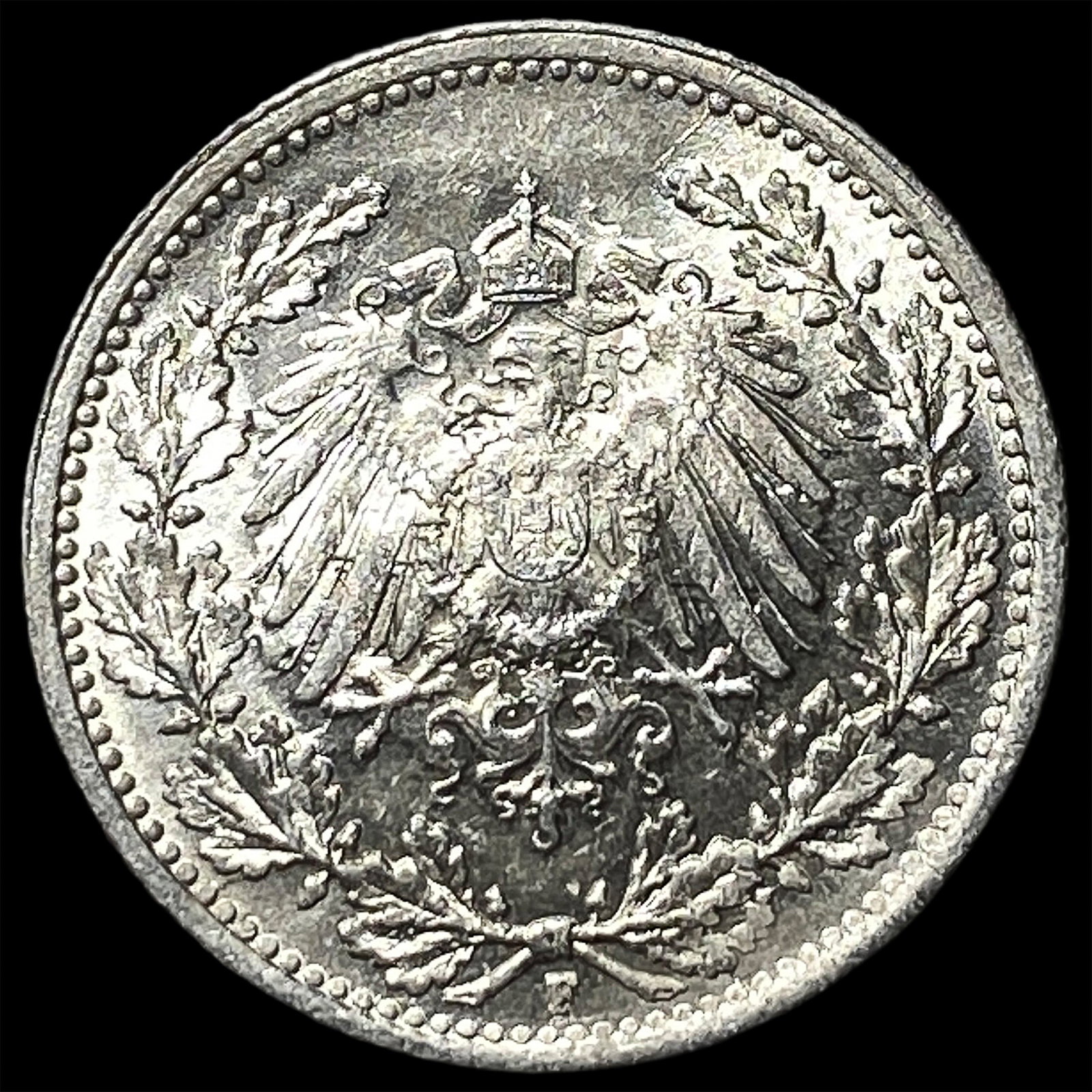 1916F Germany Silver 1/2 Mark: 1916F Germany Silver 1/2 Mark
