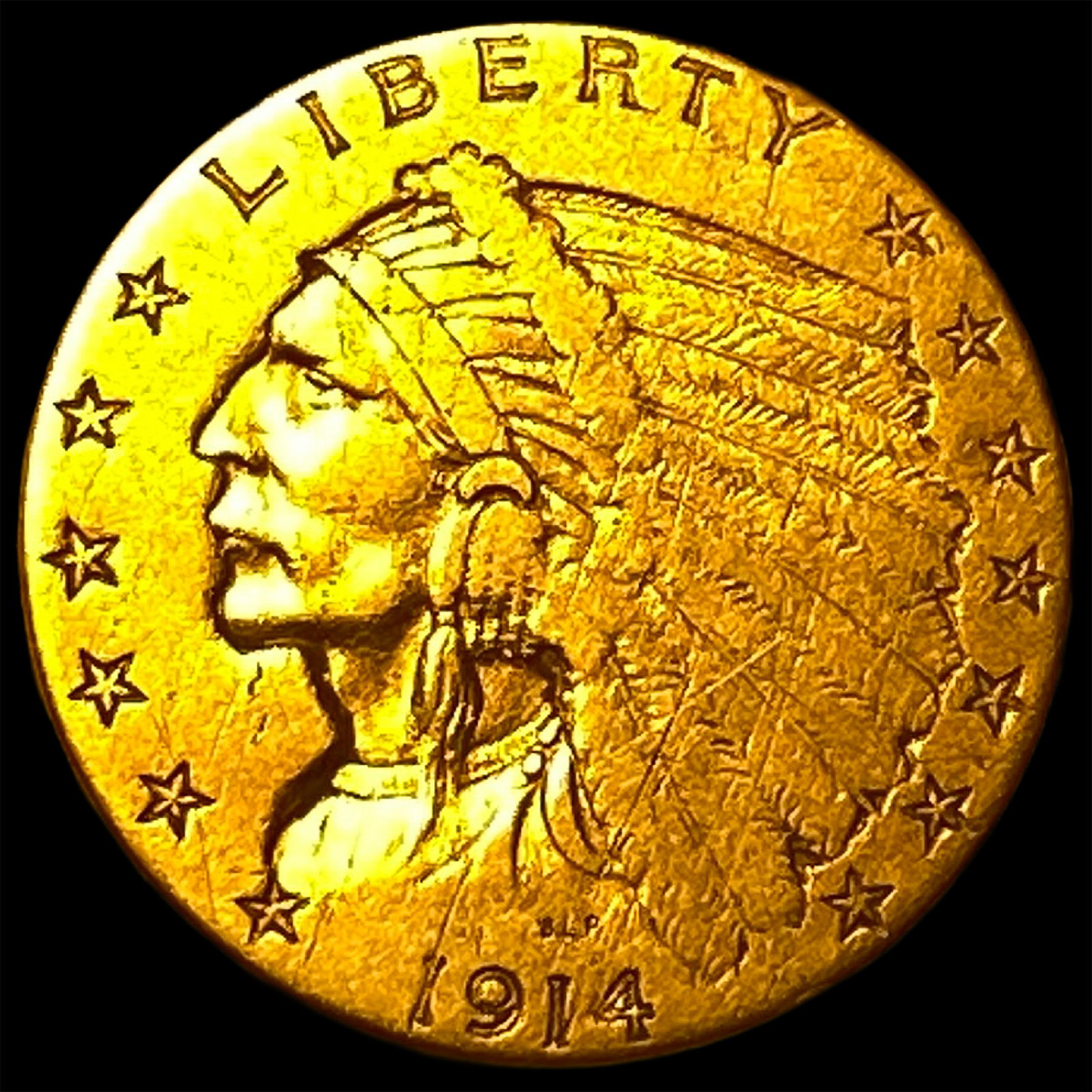 1914 Indian Head $2.5 Gold Quarter Eagle CLOSELY UNCIRCULATED: 1914 Indian Head $2.5 Gold Quarter Eagle CLOSELY UNCIRCULATED