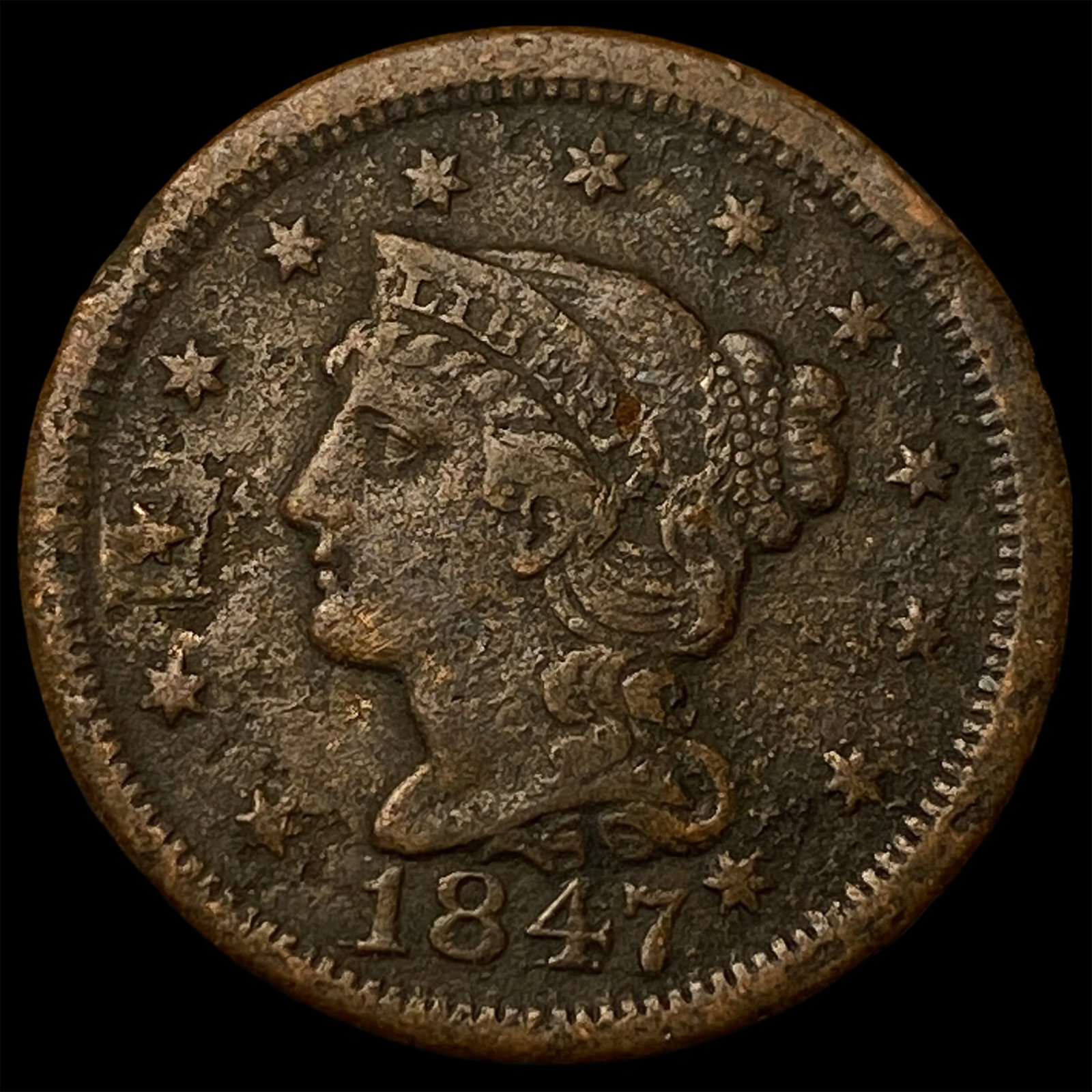 1847 Braided Hair Large Cent NEARLY UNCIRCULATED (1 of 2)