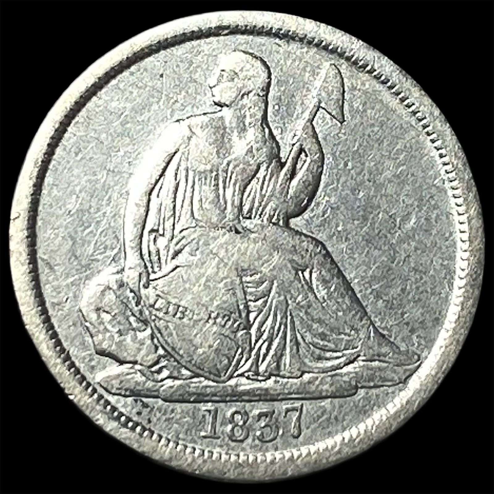 1837 Seated Liberty Dime No Stars NEARLY UNCIRCULATED: 1837 Seated Liberty Dime No Stars NEARLY UNCIRCULATED