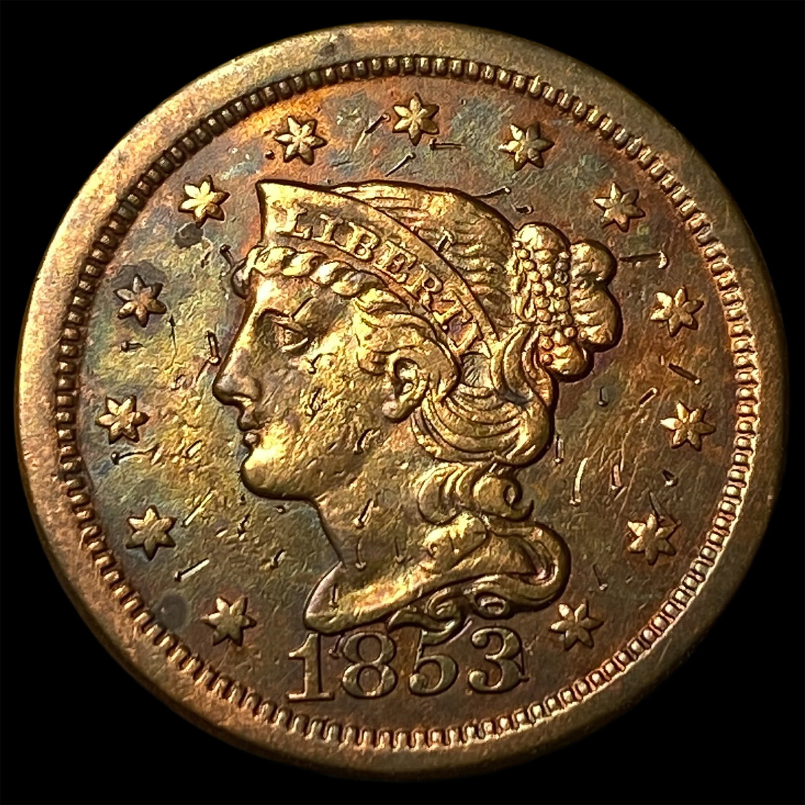 1853 Braided Hair Large Cent NEARLY UNCIRCULATED (1 of 2)