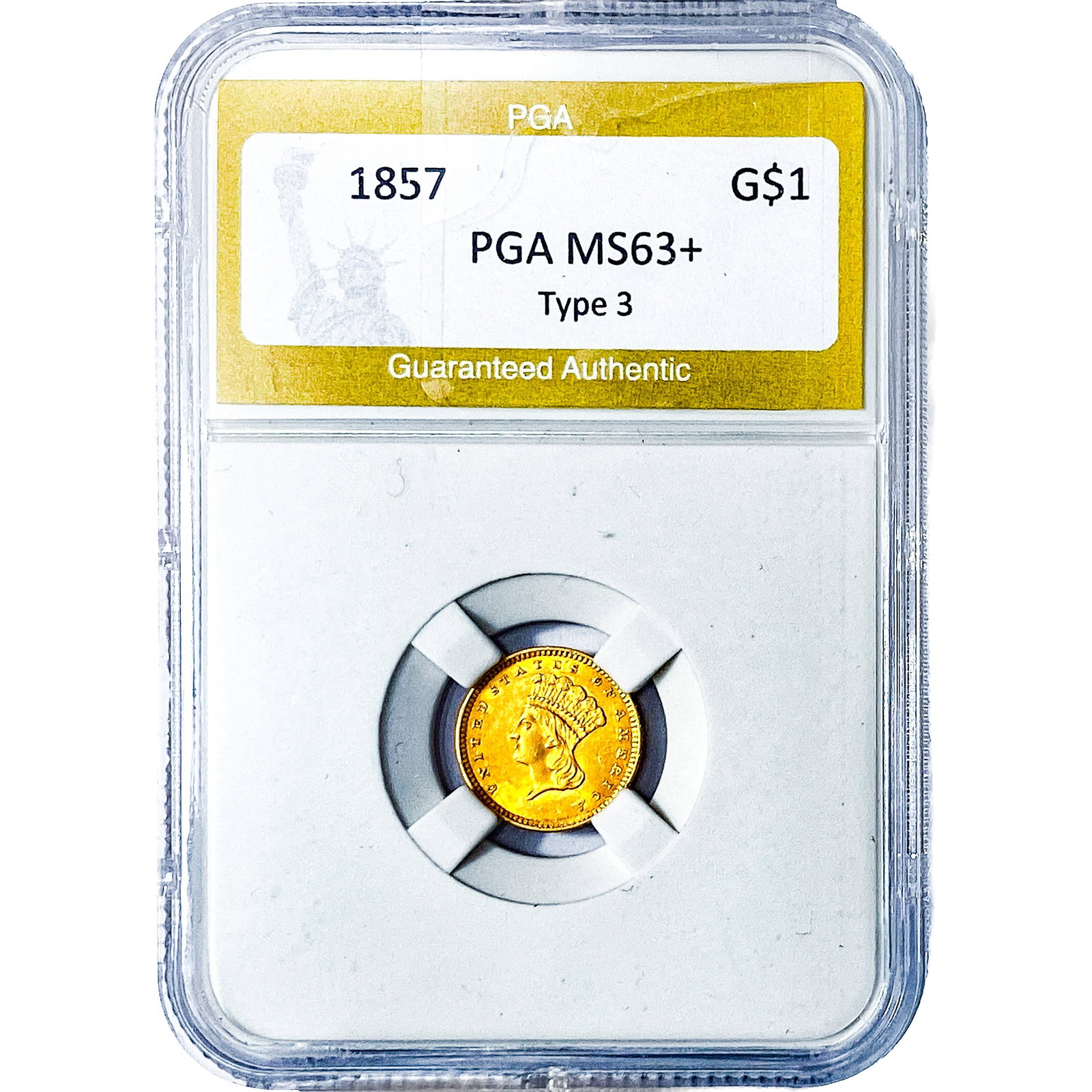 1857 Type 3 Dollar PGA MS63+: 1857 Type 3 Dollar PGA MS63+