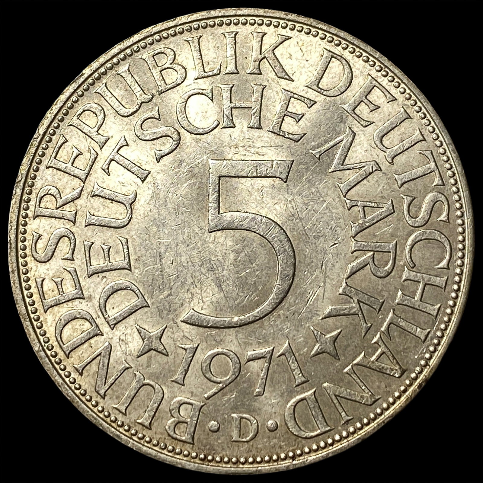 1971D West Germany SIlver 5 Mark - 2