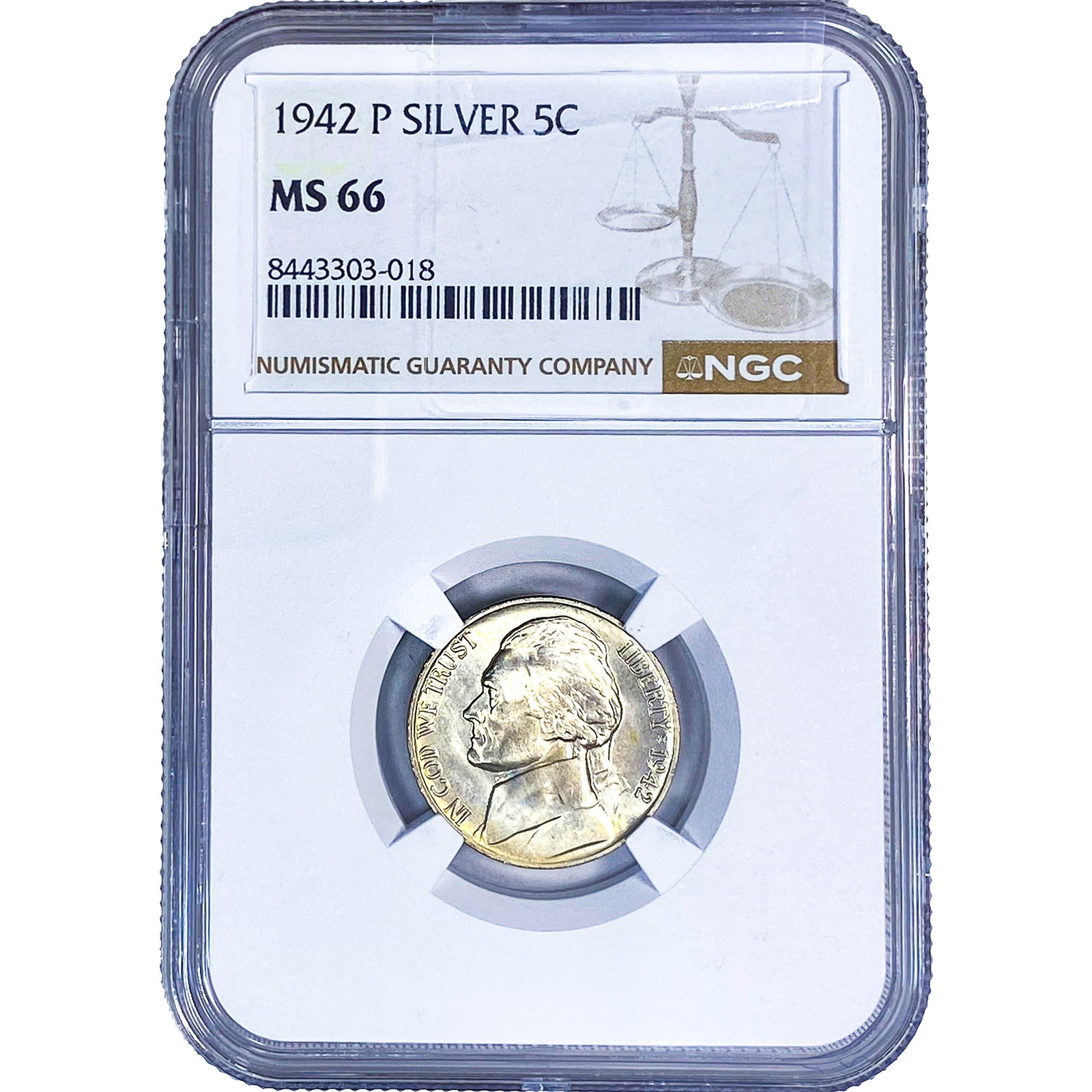 1942 Jefferson Nickel NGC MS66: 1942 Jefferson Nickel NGC MS66