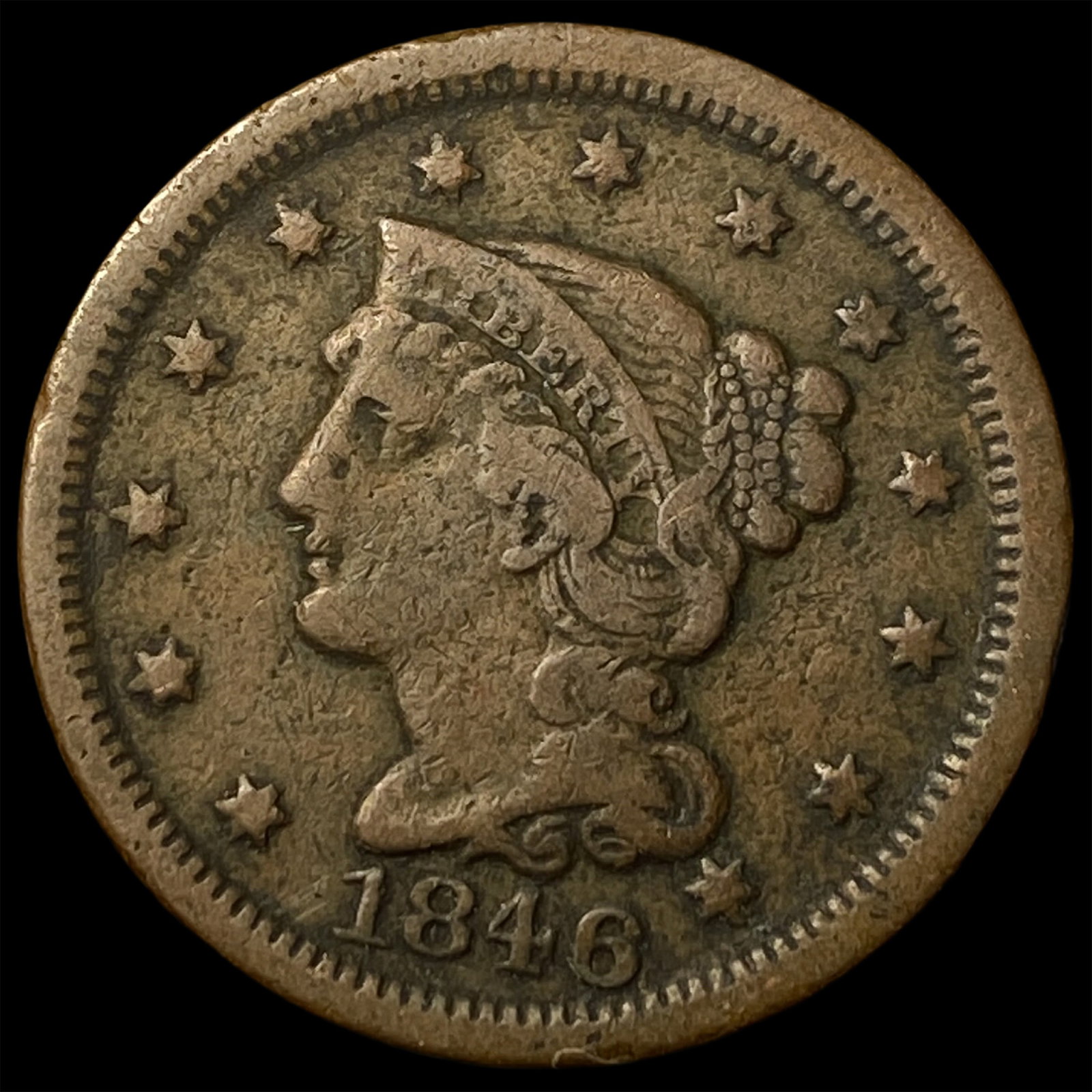 1846 Braided Hair Large Cent LIGHTLY CIRCULATED: 1846 Braided Hair Large Cent LIGHTLY CIRCULATED