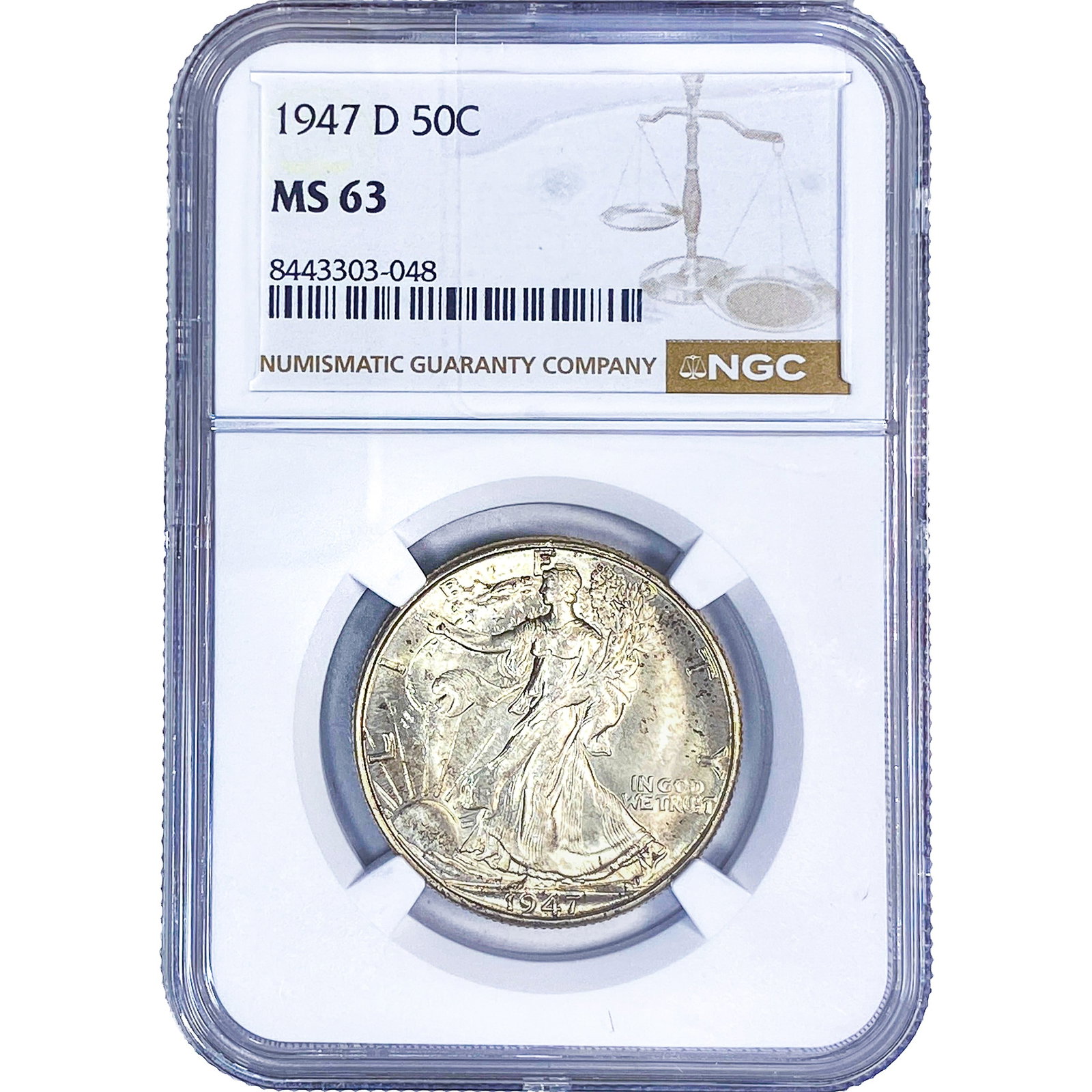 1947-D Walking Liberty Half Dollar NGC MS63: 1947-D Walking Liberty Half Dollar NGC MS63