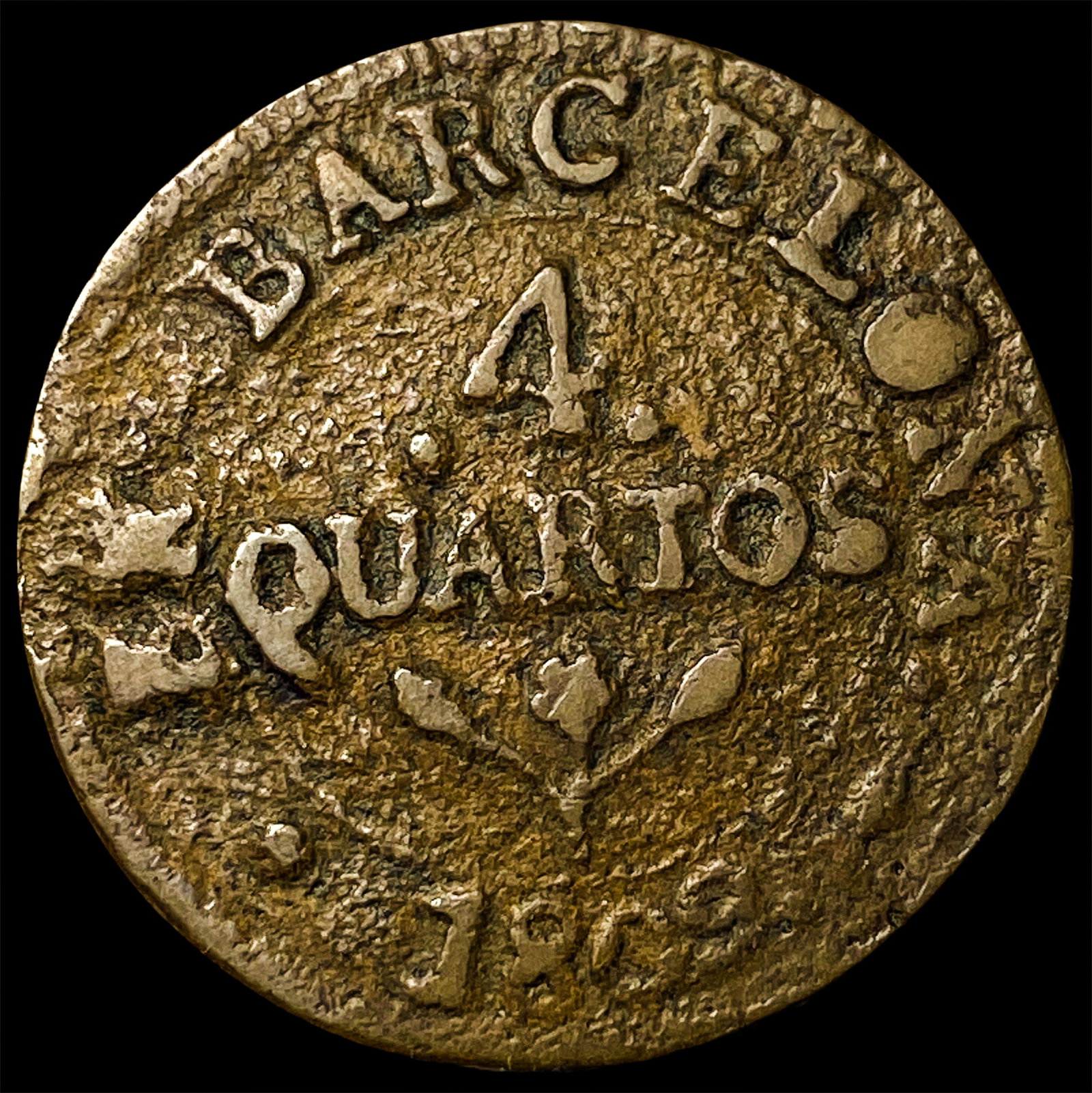 1809 Spain Barcelona Copper 4 Quartos: 1809 Spain Barcelona Copper 4 Quartos