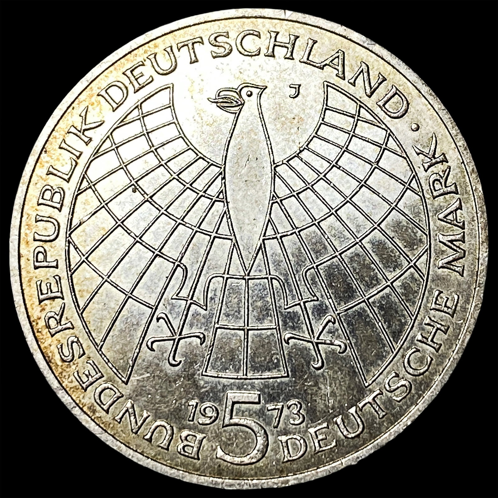 1973J Germany Silver 5 Mark: 1973J Germany Silver 5 Mark